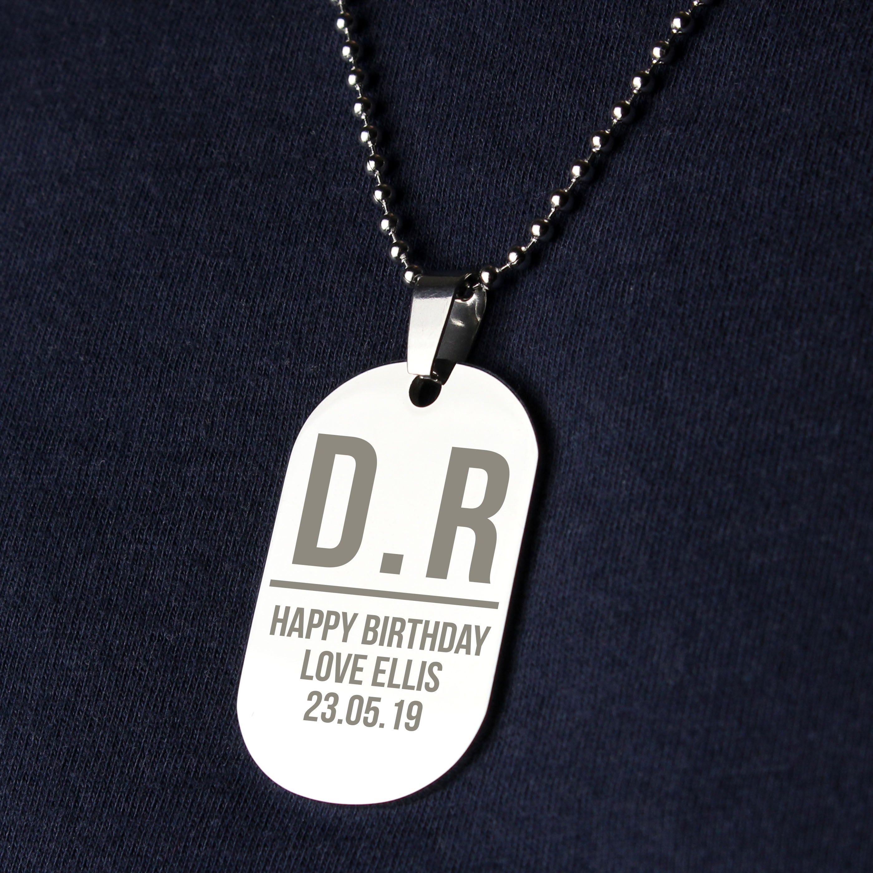 Personalised Initials Stainless Steel Dog Tag Necklace