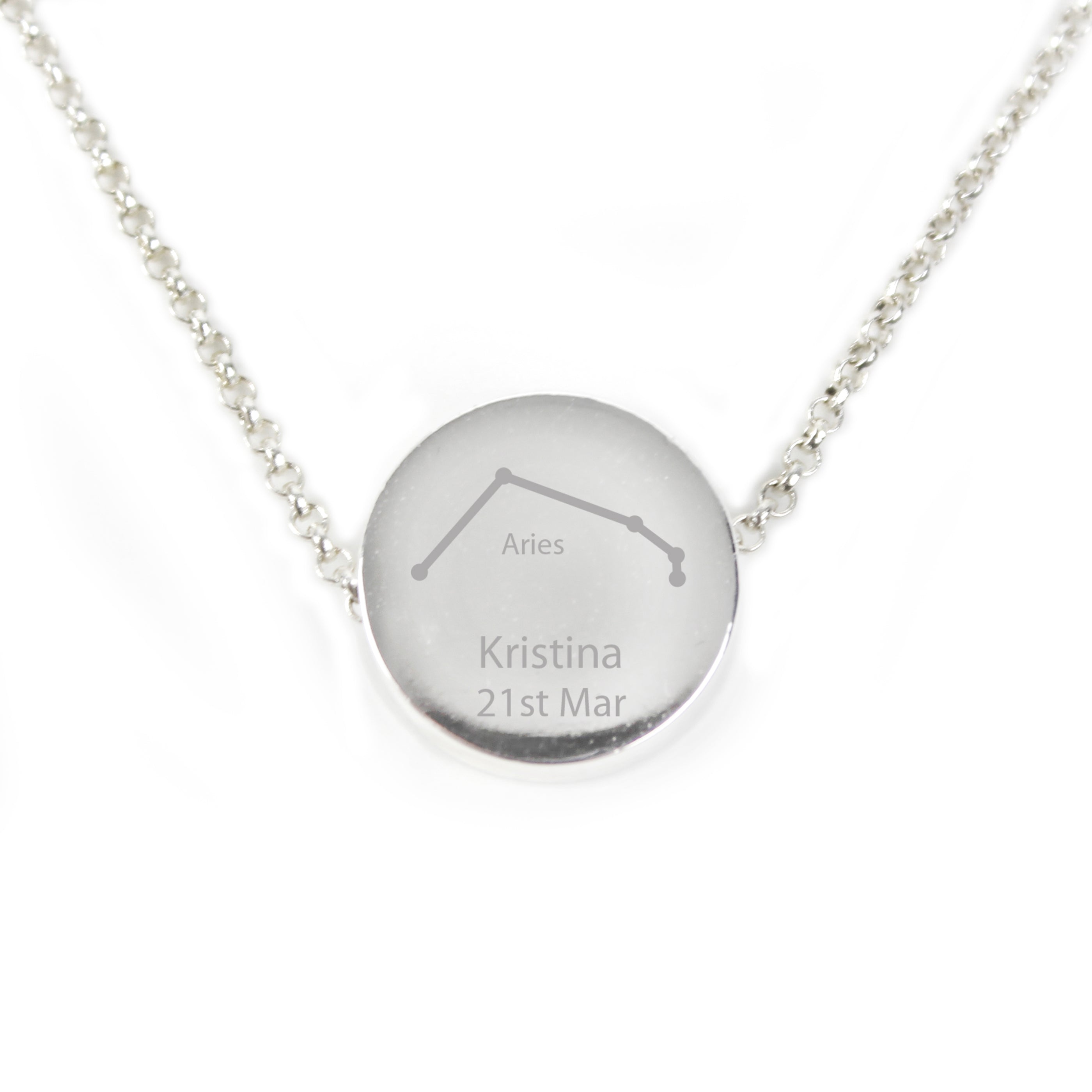 Personalised Aries Zodiac Star Sign Silver Tone Necklace (March 21st-April 19th)