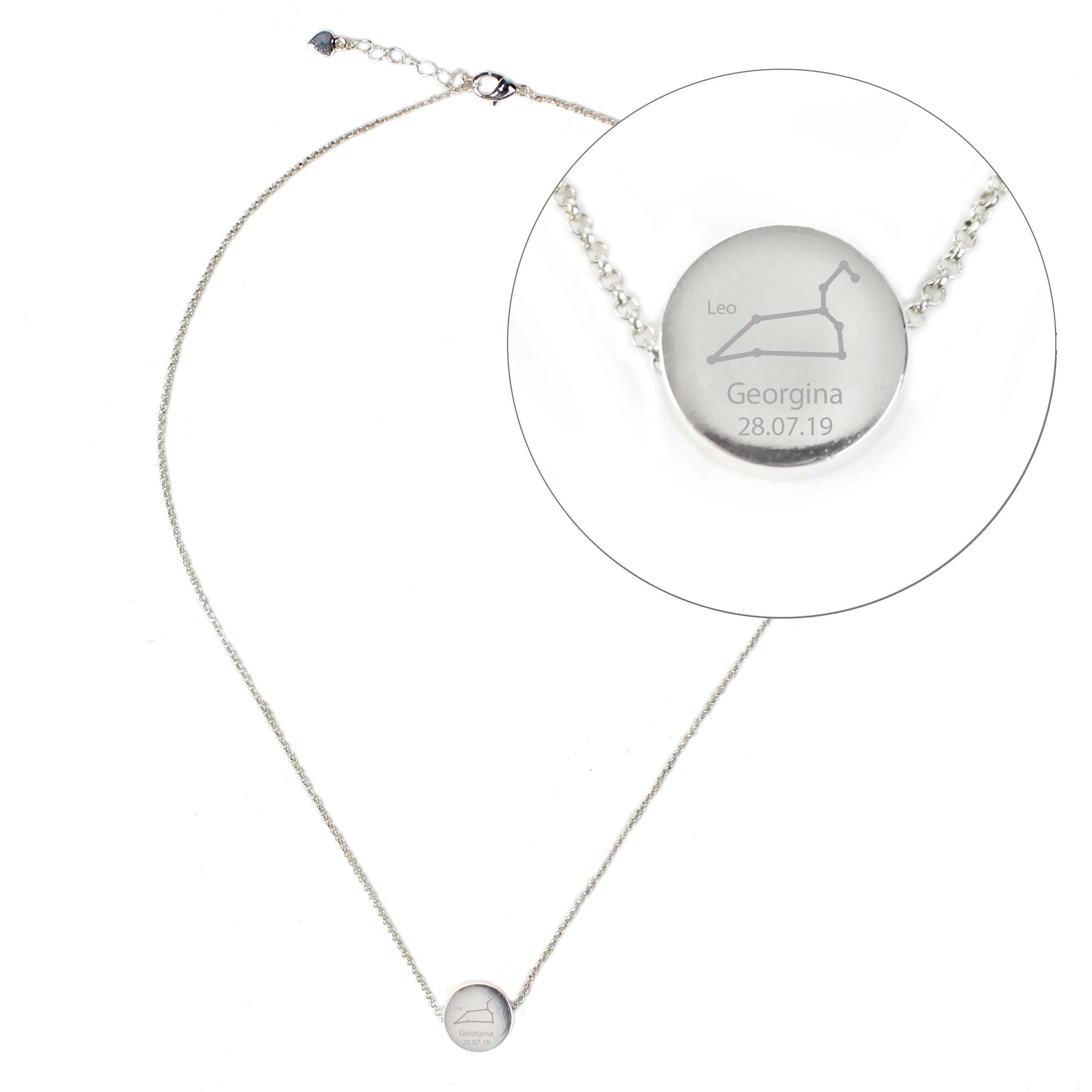 Personalised Leo Zodiac Star Sign Silver Tone Necklace (July 23rd - August 22nd)