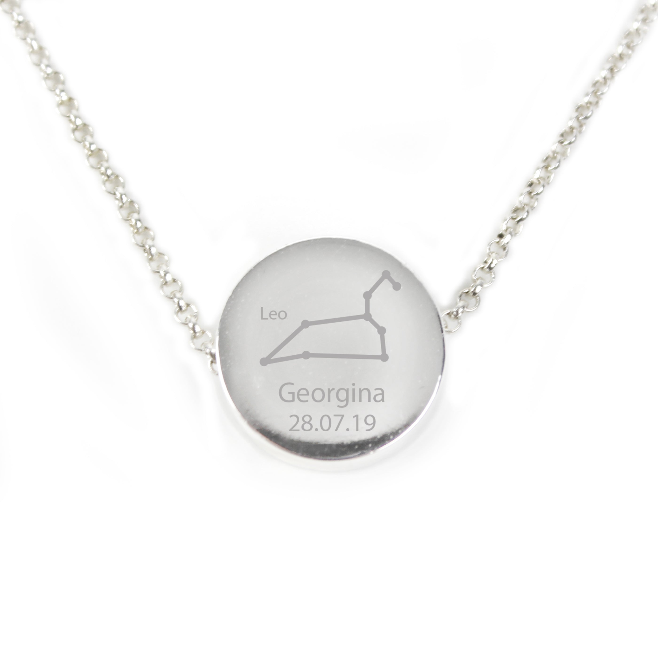 Personalised Leo Zodiac Star Sign Silver Tone Necklace (July 23rd - August 22nd)