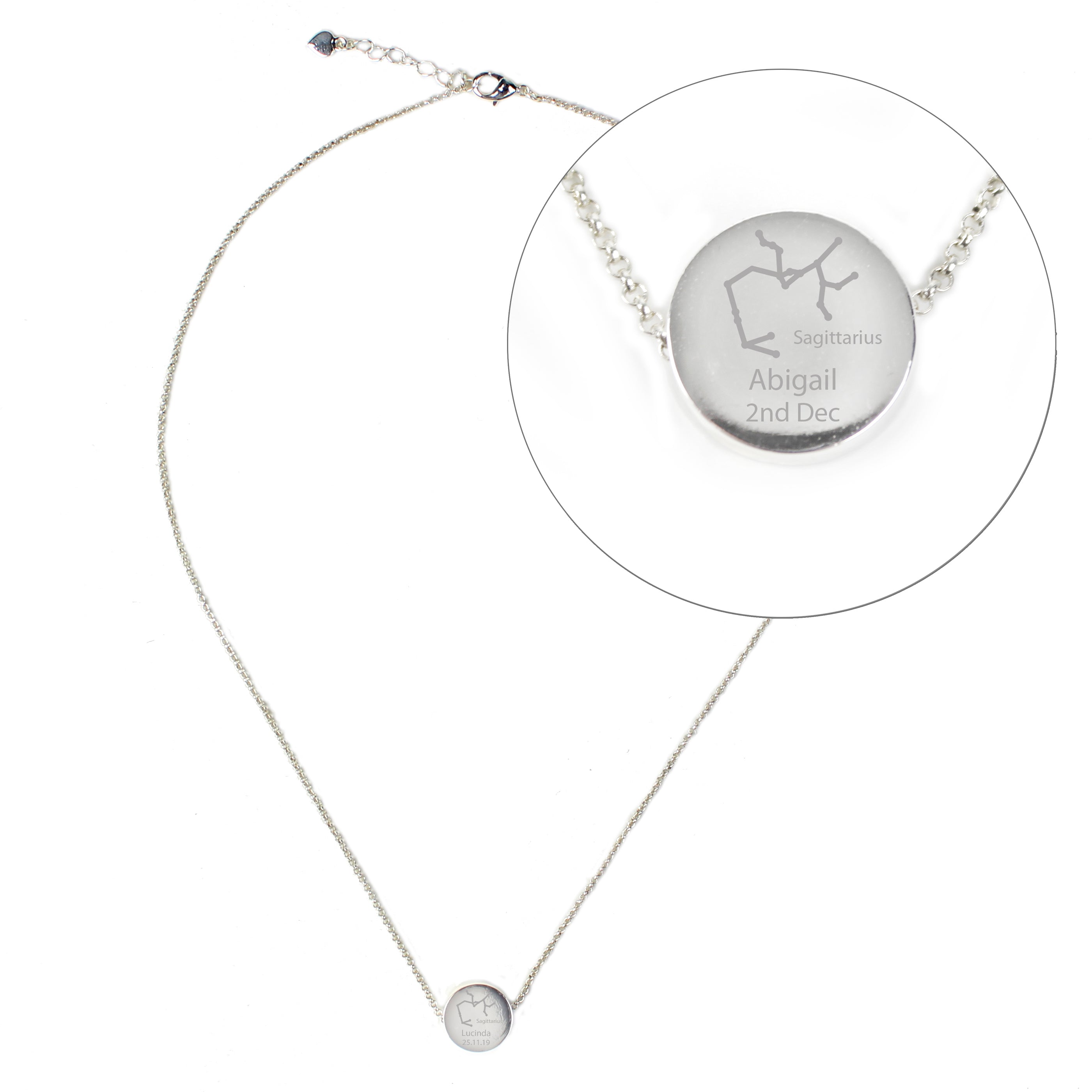 Personalised Sagittarius Zodiac Star Sign Silver Tone Necklace (November 22nd - December 21st)