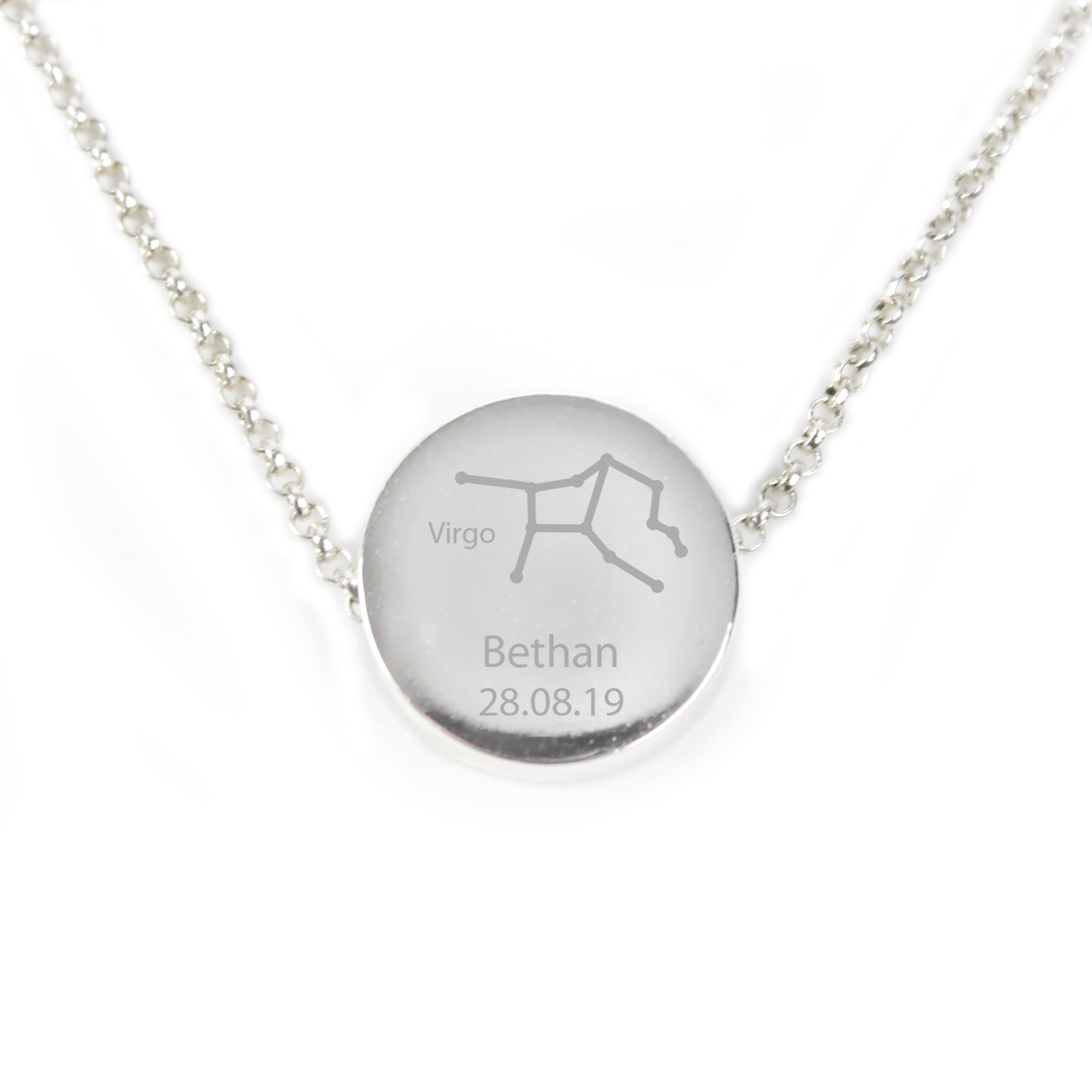 Personalised Virgo Zodiac Star Sign Silver Tone Necklace (August 23rd - September 22nd)