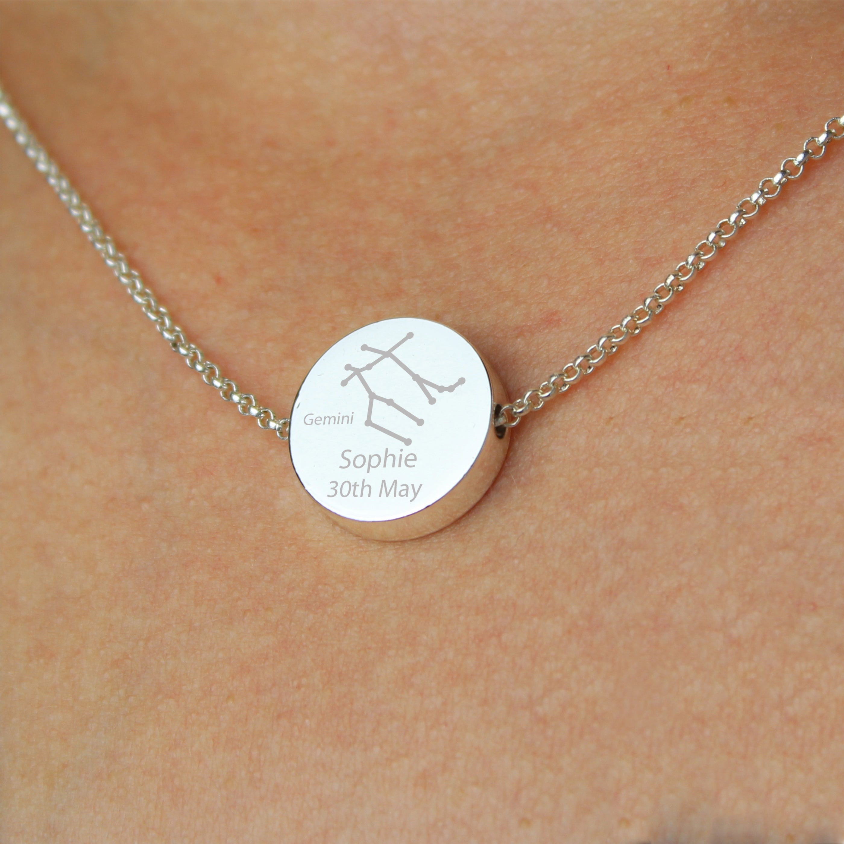 Personalised Gemini Zodiac Star Sign Silver Tone Necklace (May 21st - June 20th)