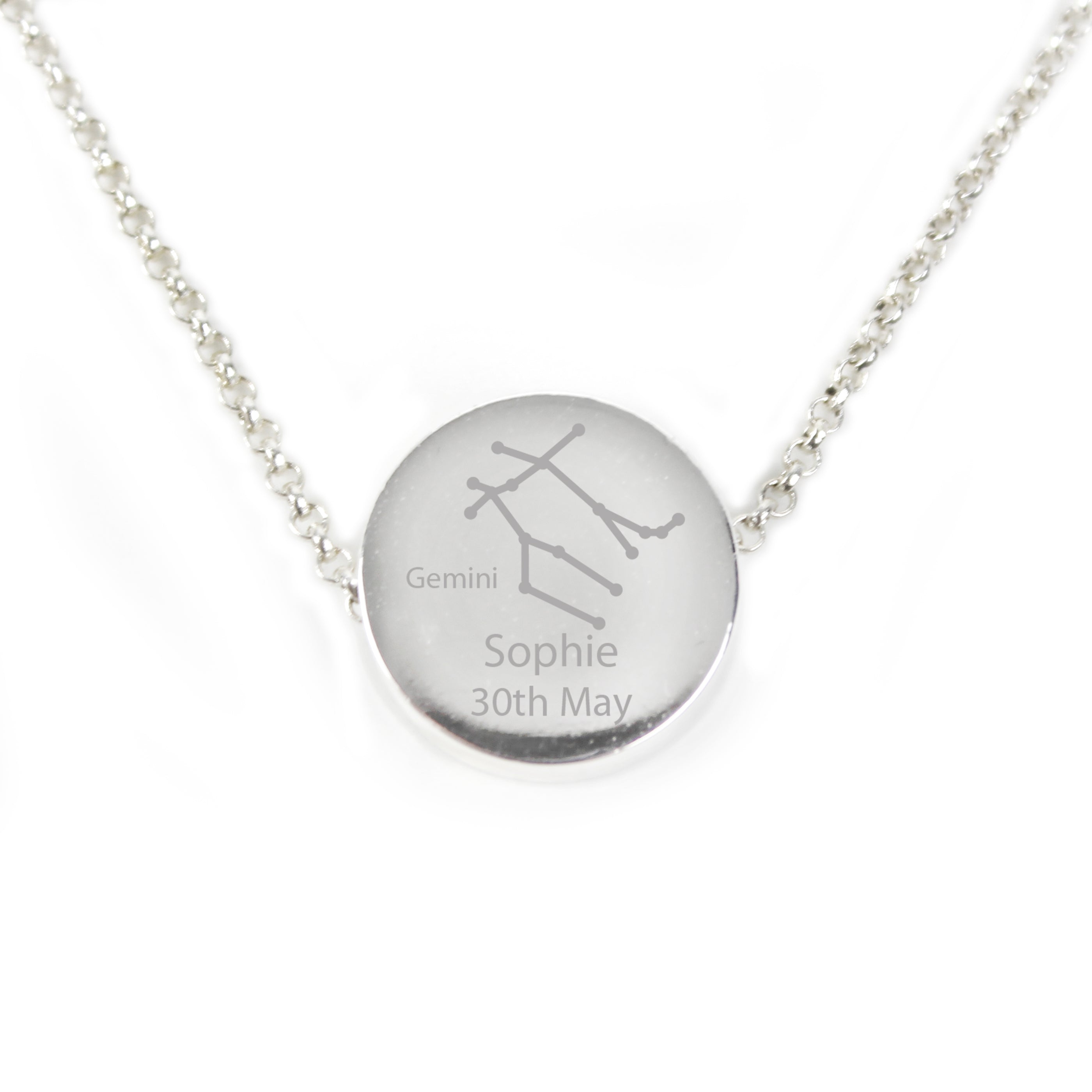 Personalised Gemini Zodiac Star Sign Silver Tone Necklace (May 21st - June 20th)