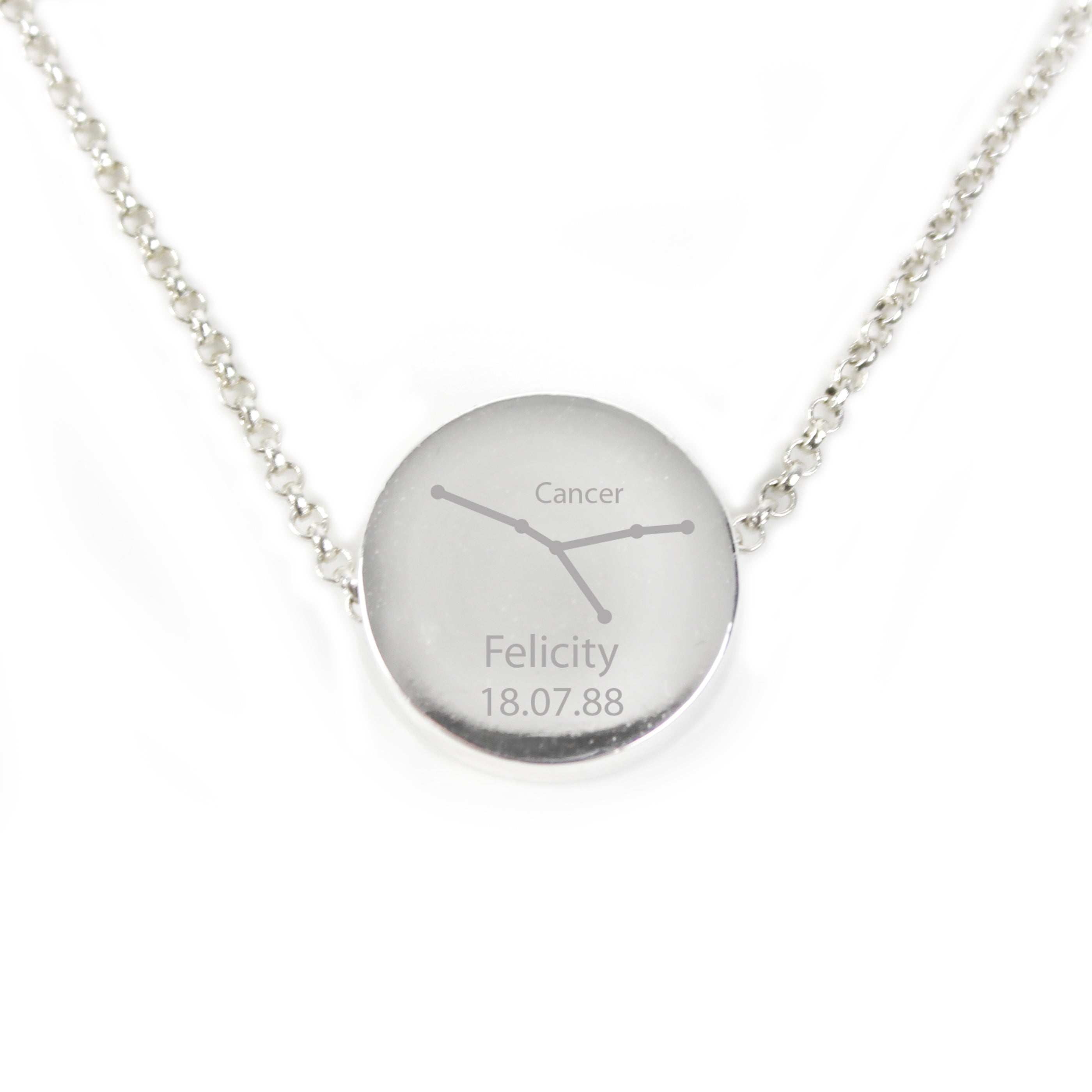 Personalised Cancer Zodiac Star Sign Silver Tone Necklace (21st June - 22nd July)