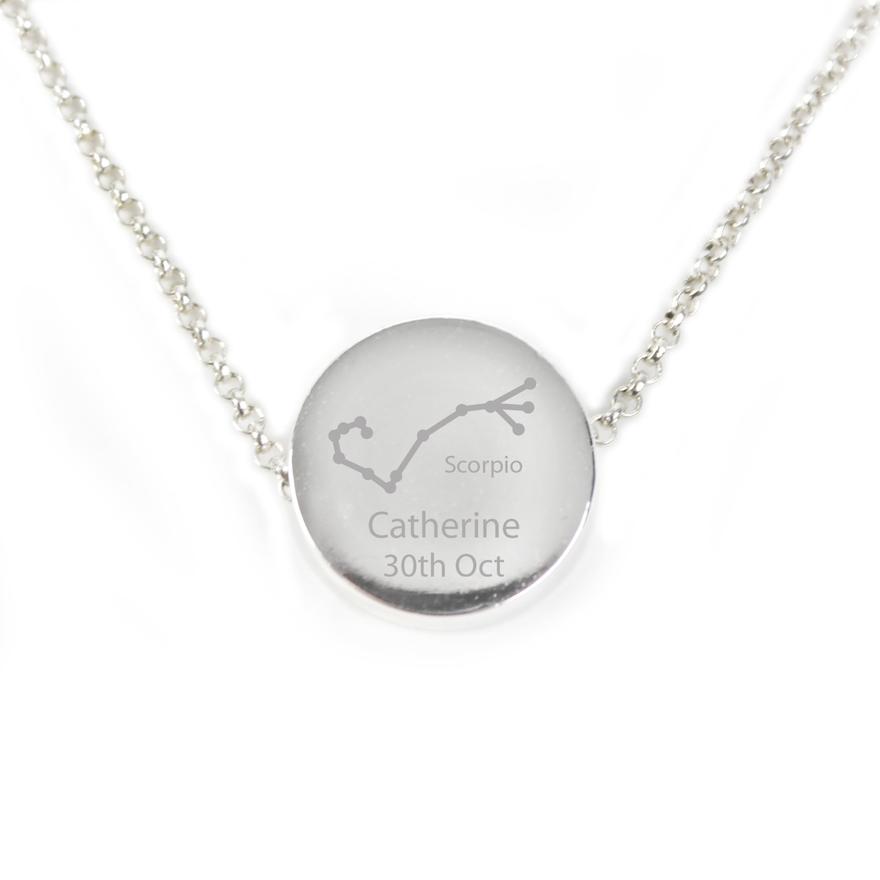 Personalised Scorpio Zodiac Star Sign Silver Tone Necklace (October 23rd - November 21st)