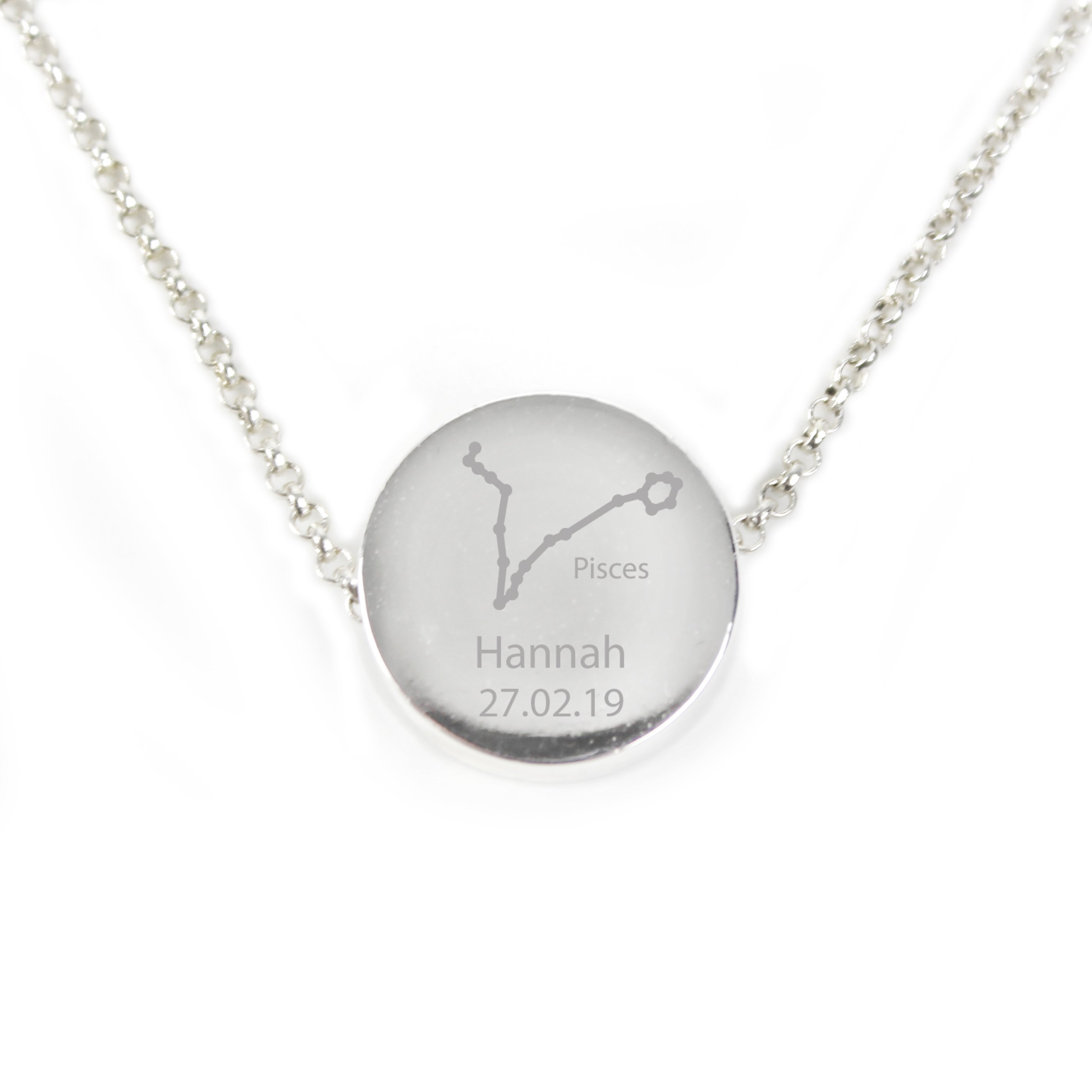 Personalised Pisces Zodiac Star Sign Silver Tone Necklace (February 19th - March 20th)