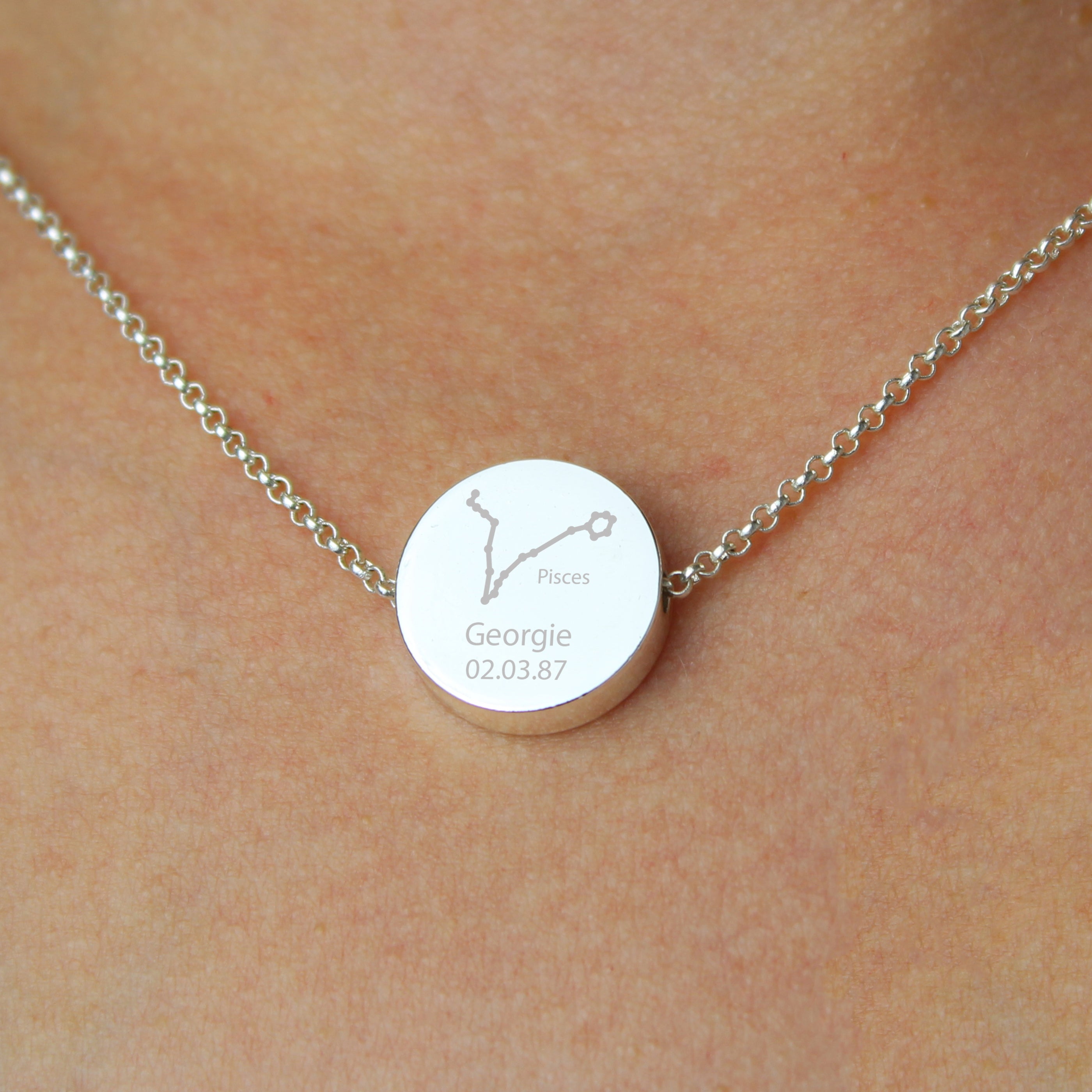 Personalised Pisces Zodiac Star Sign Silver Tone Necklace (February 19th - March 20th)