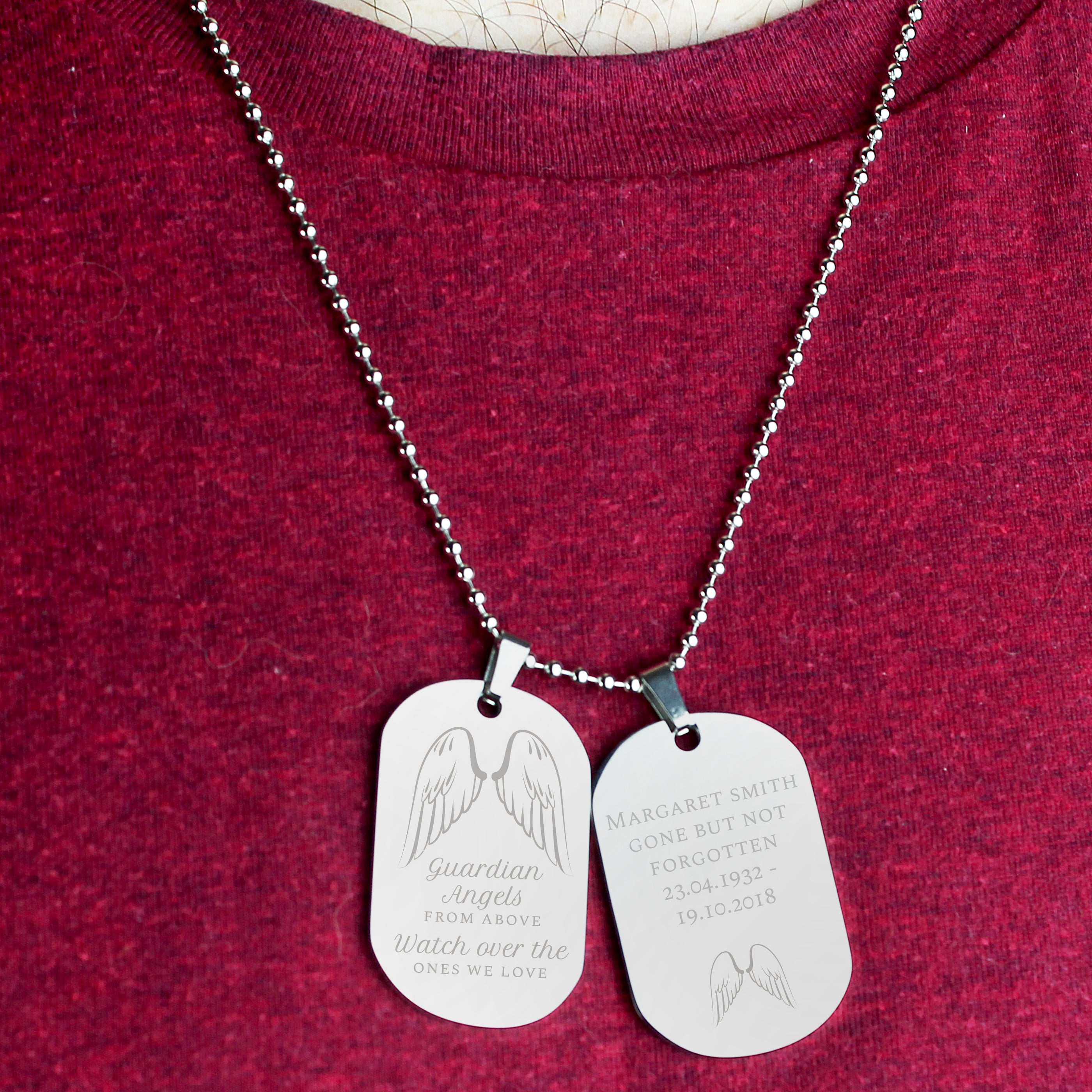 Personalised Guardian Angel Stainless Steel Double Dog Tag Necklace