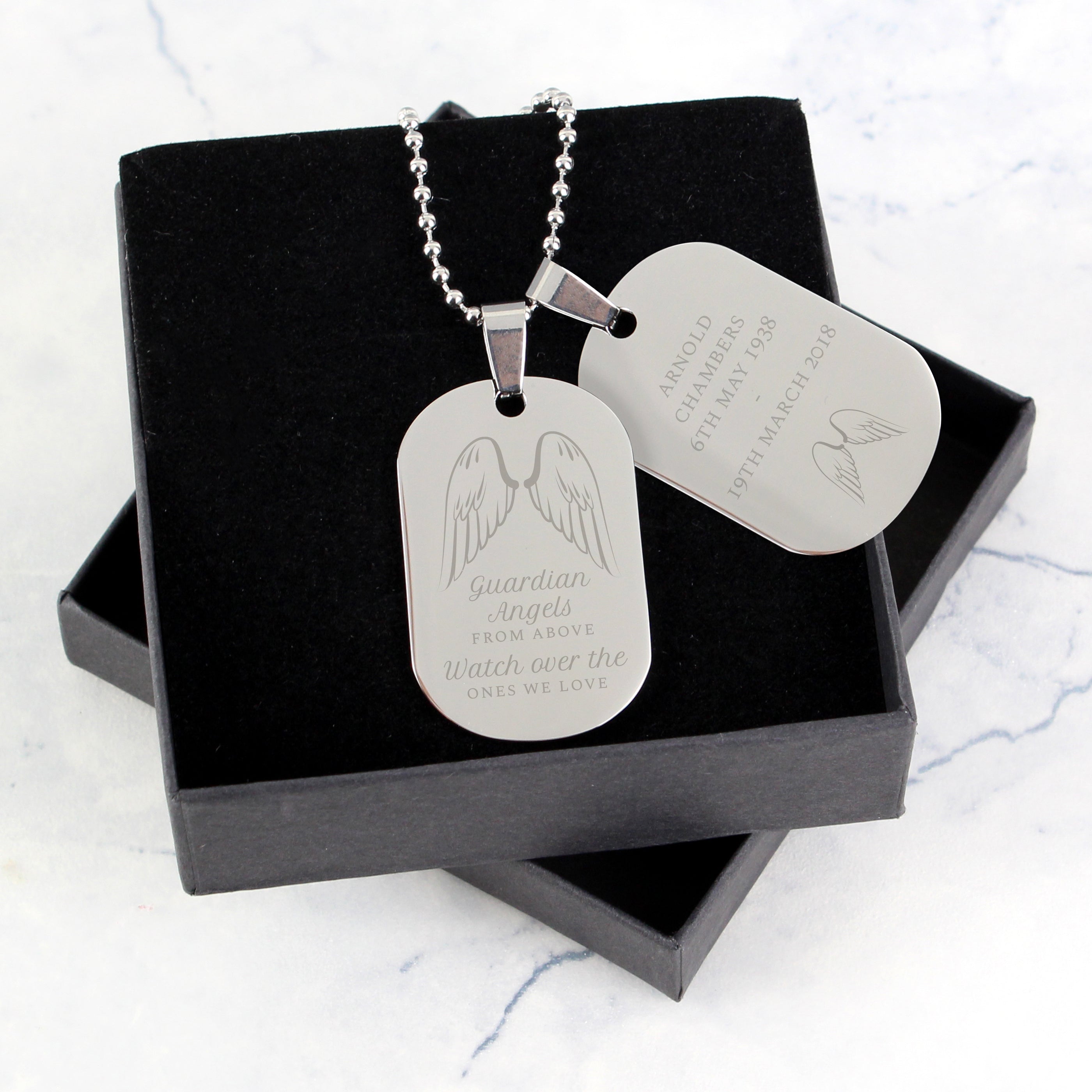 Personalised Guardian Angel Stainless Steel Double Dog Tag Necklace