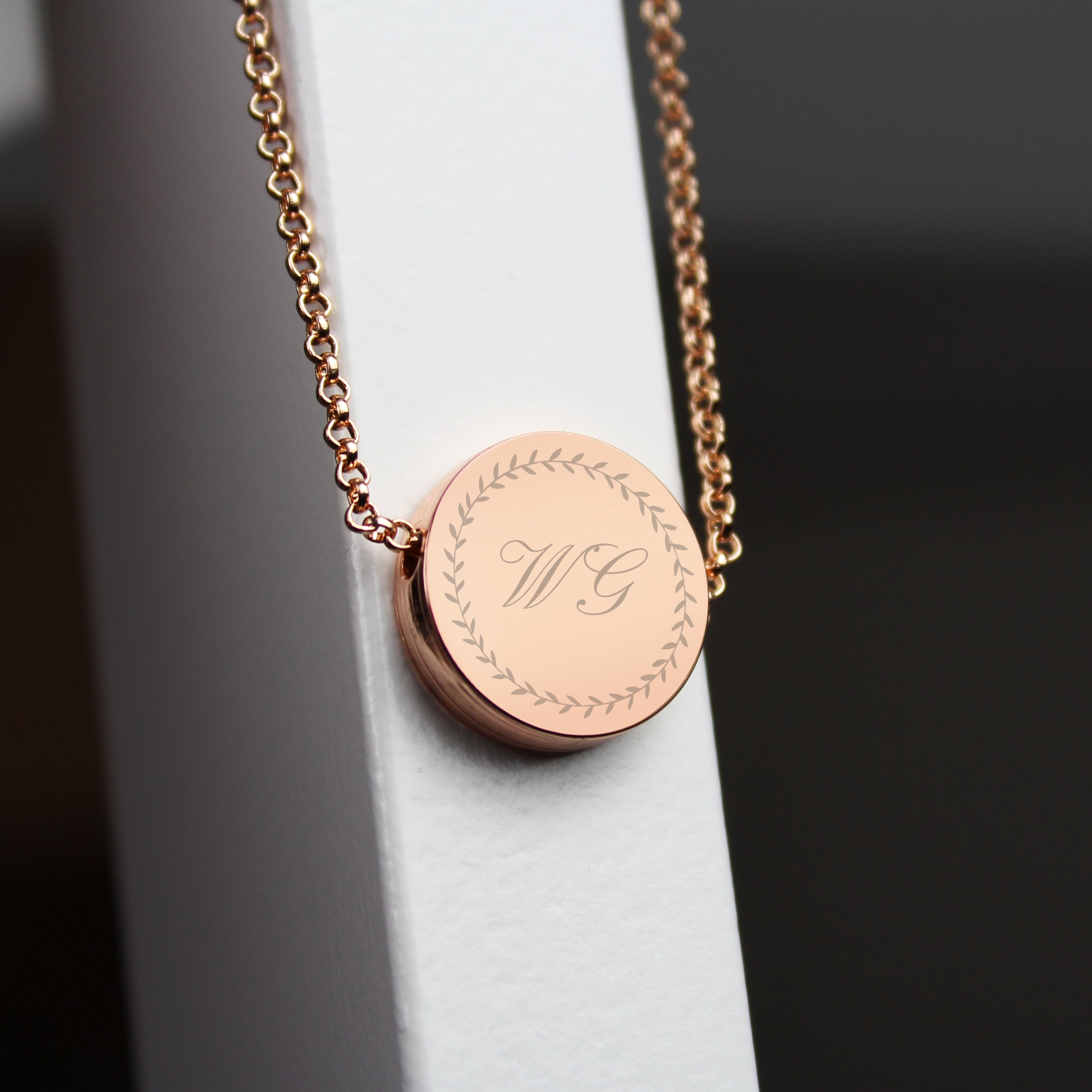 Personalised Wreath Initials Rose Gold Tone Disc Necklace