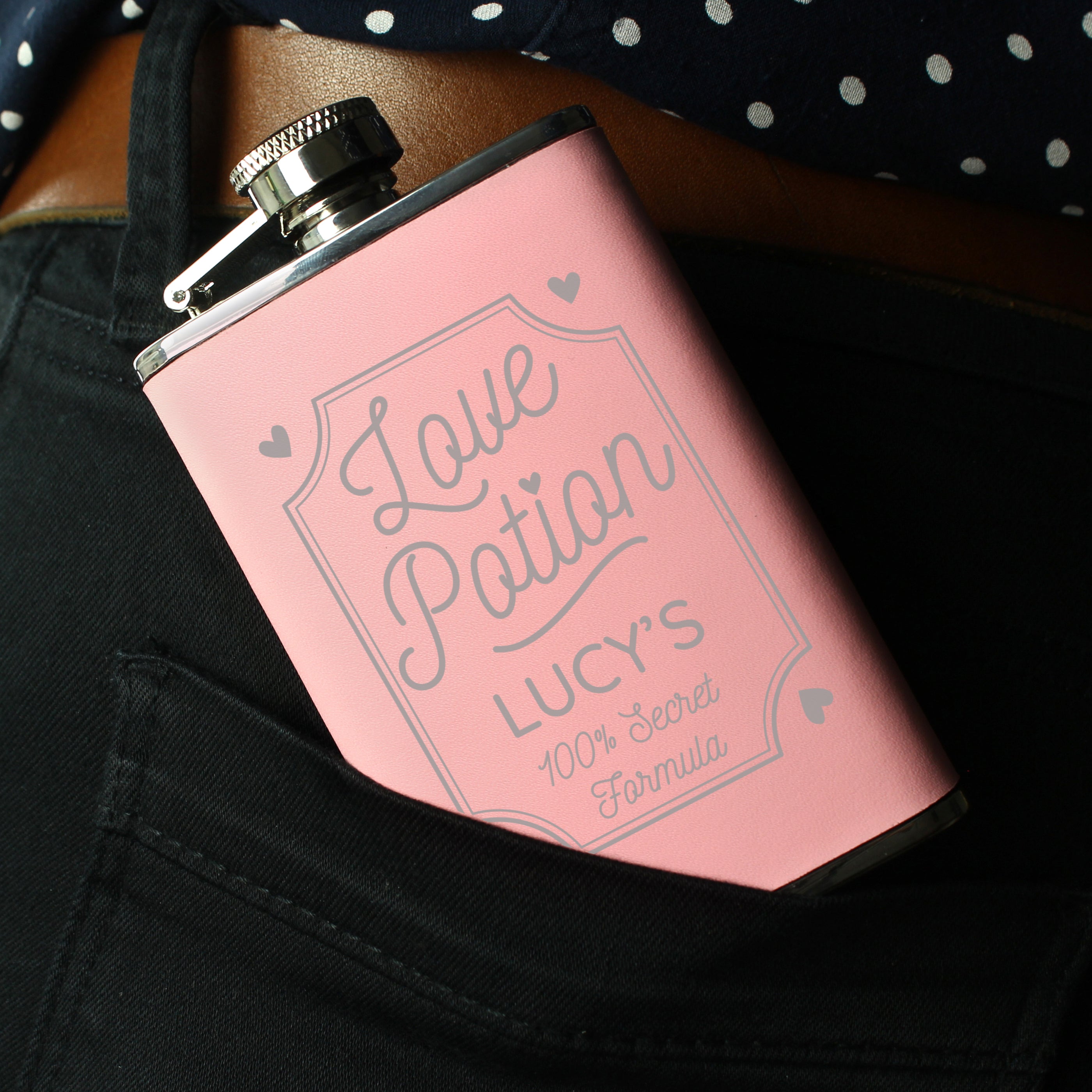 Personalised Love Potion Pink Hip Flask