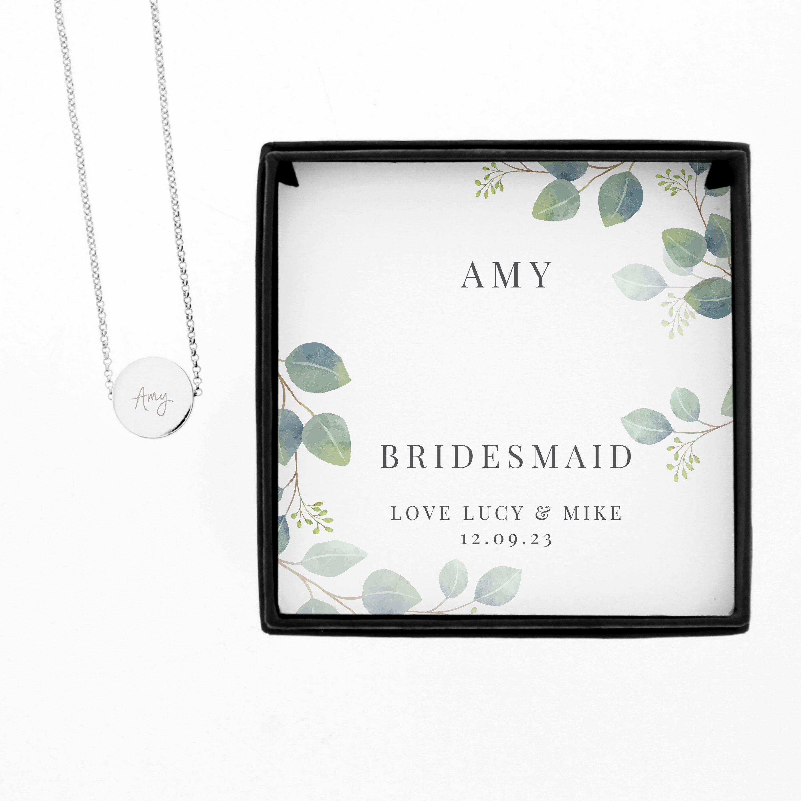 Personalised Botanical Sentiment Silver Tone Necklace and Box