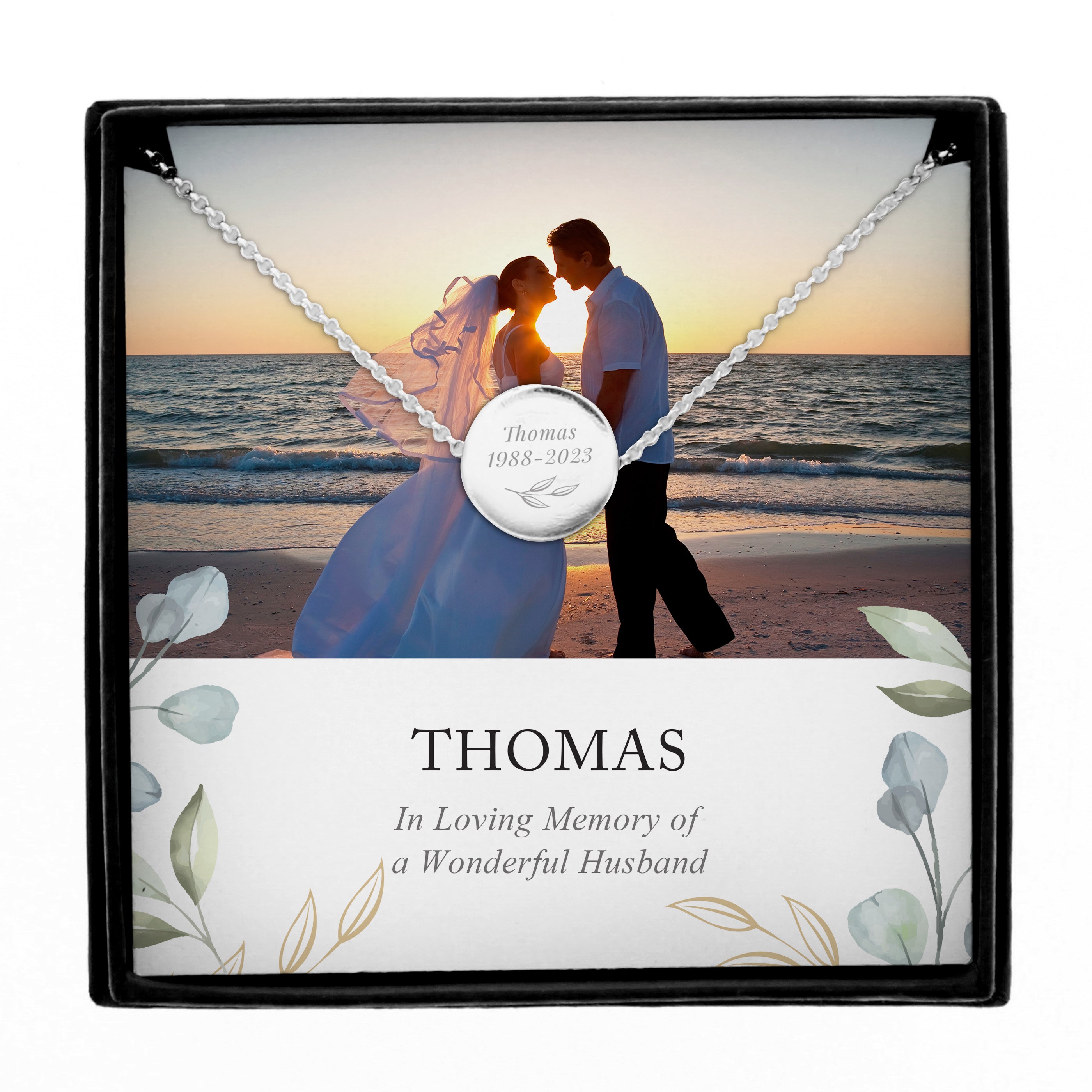 Personalised Botanical Memorial Photo Upload Necklace and Box