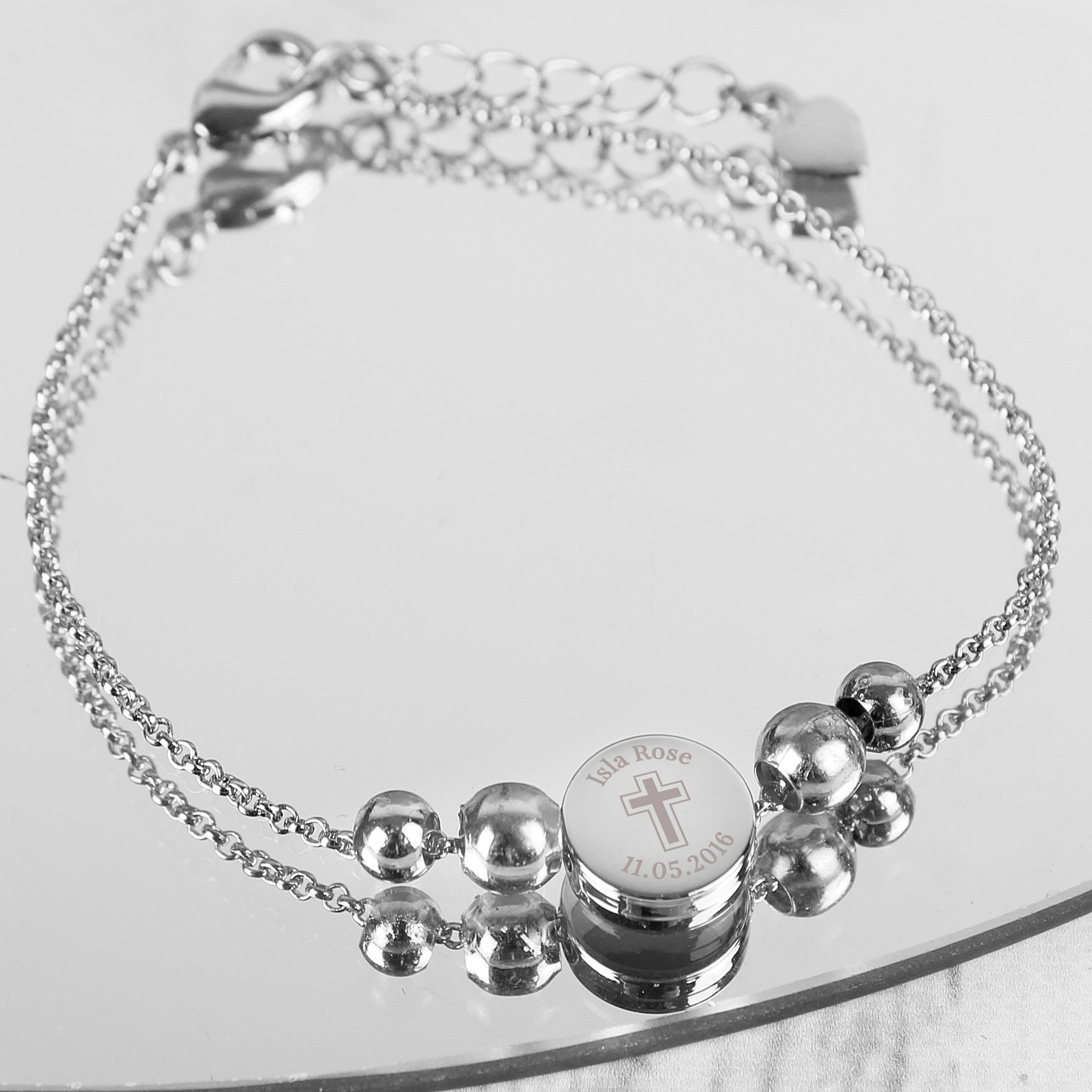 Personalised Silver Plated Cross Round Bracelet