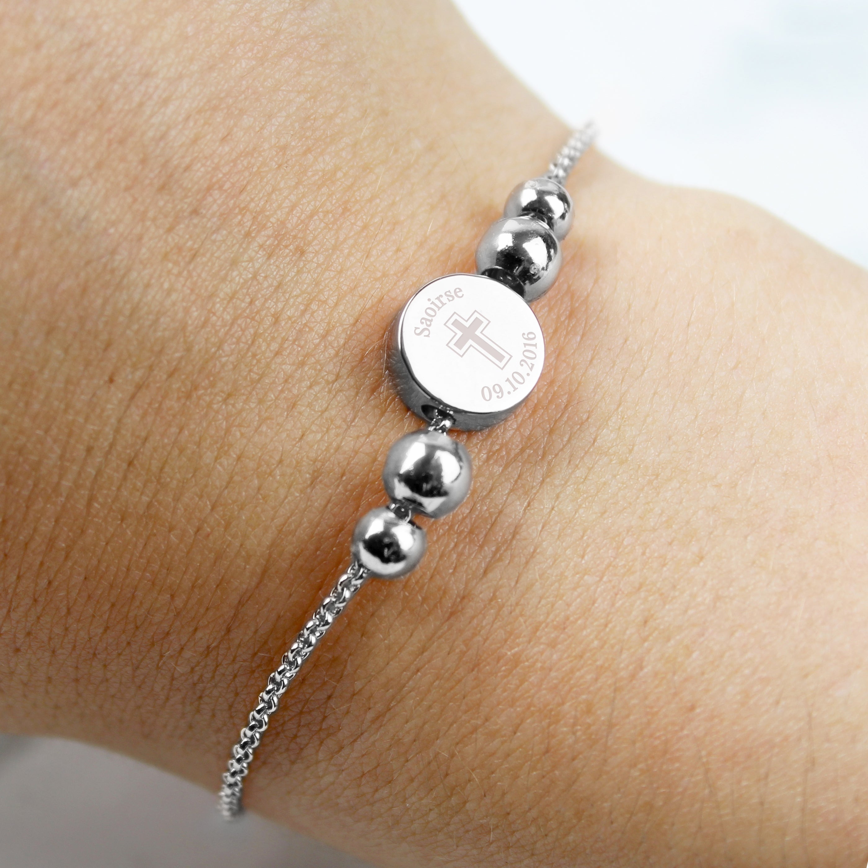 Personalised Silver Plated Cross Round Bracelet