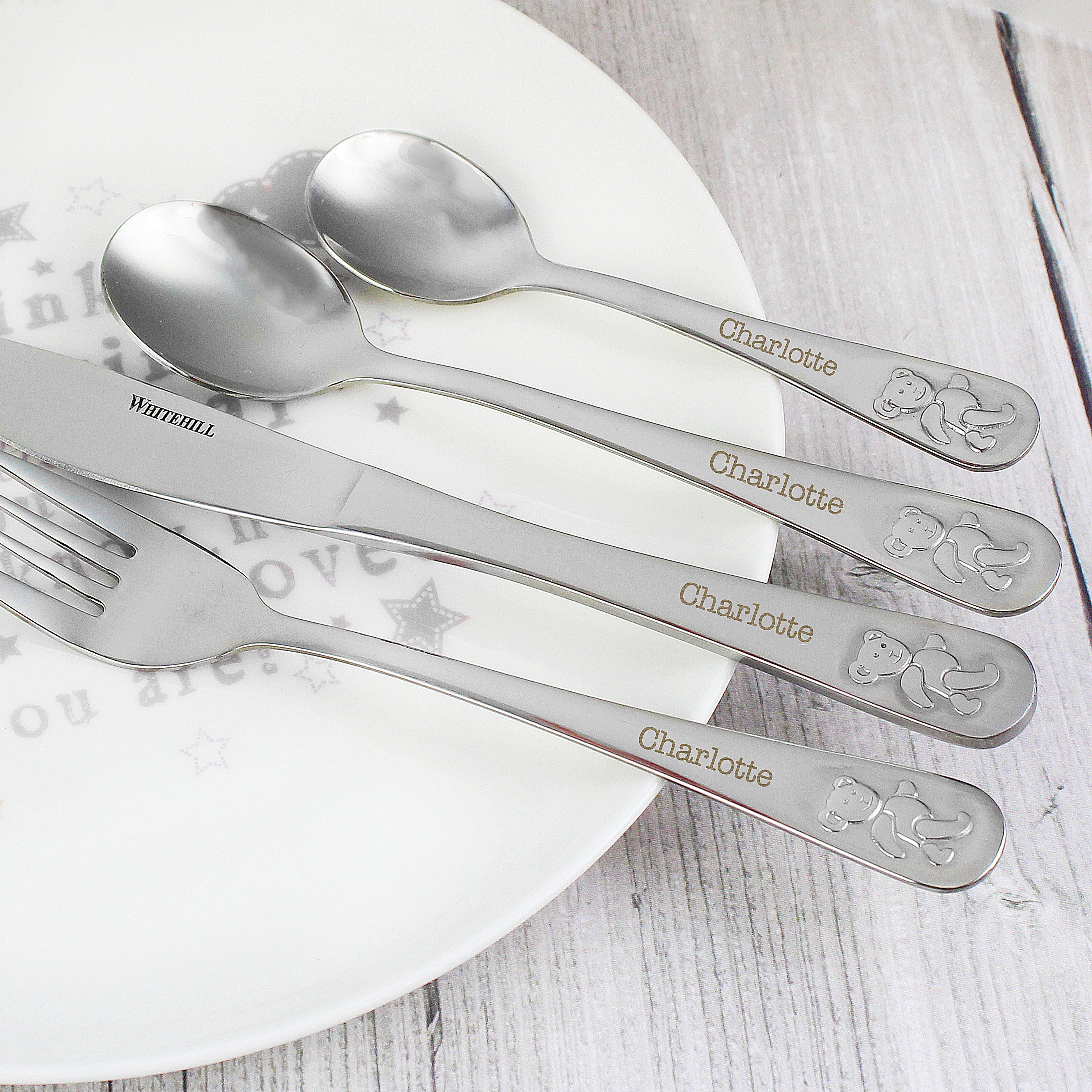 Personalised Teddy 4 Piece Embossed Cutlery Set