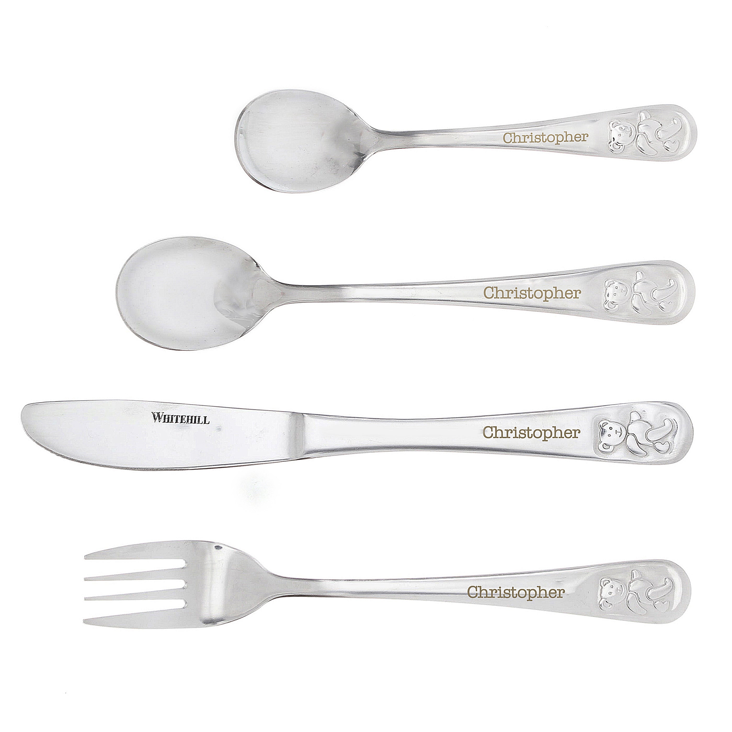 Personalised Teddy 4 Piece Embossed Cutlery Set