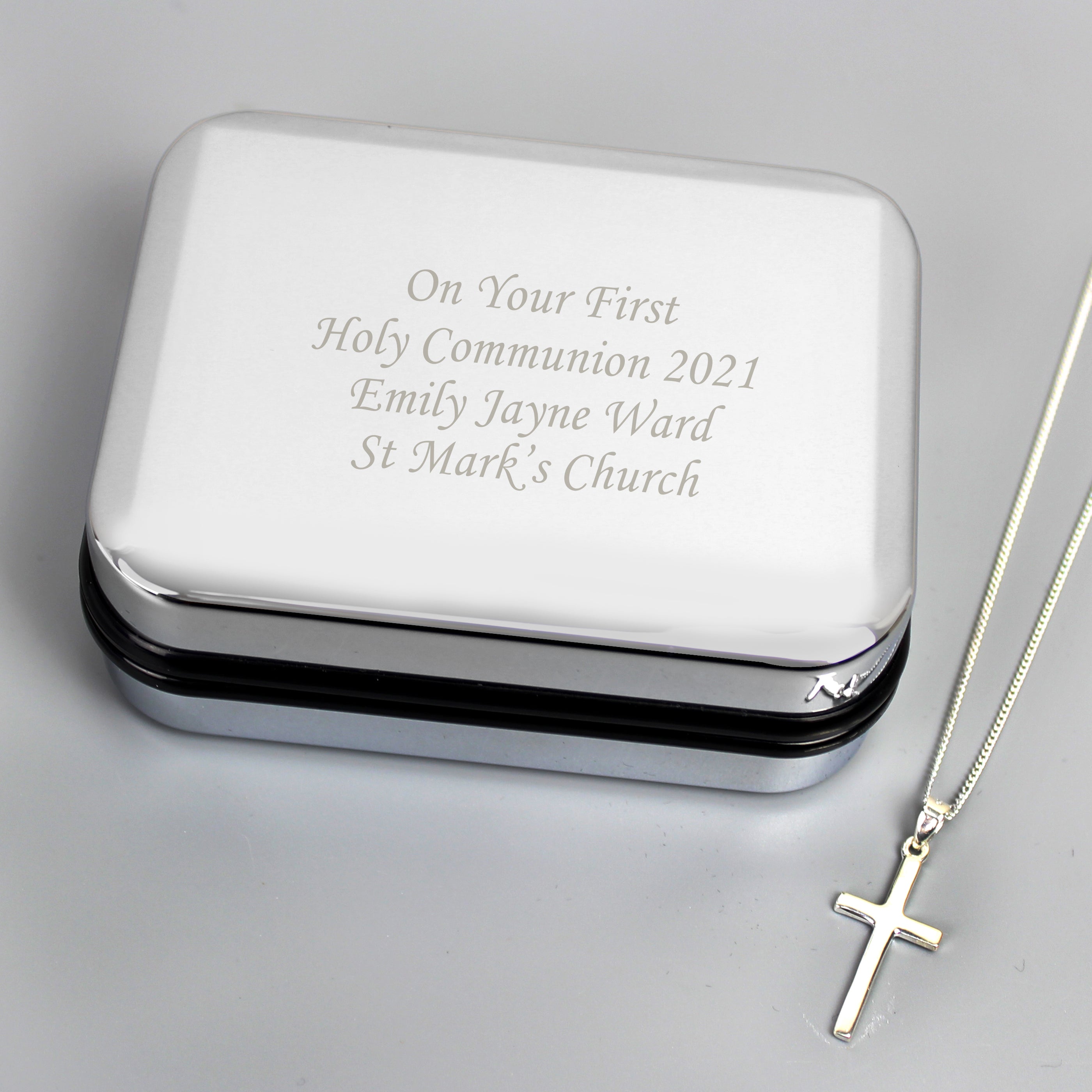 Personalised Box with Silver Cross Necklace