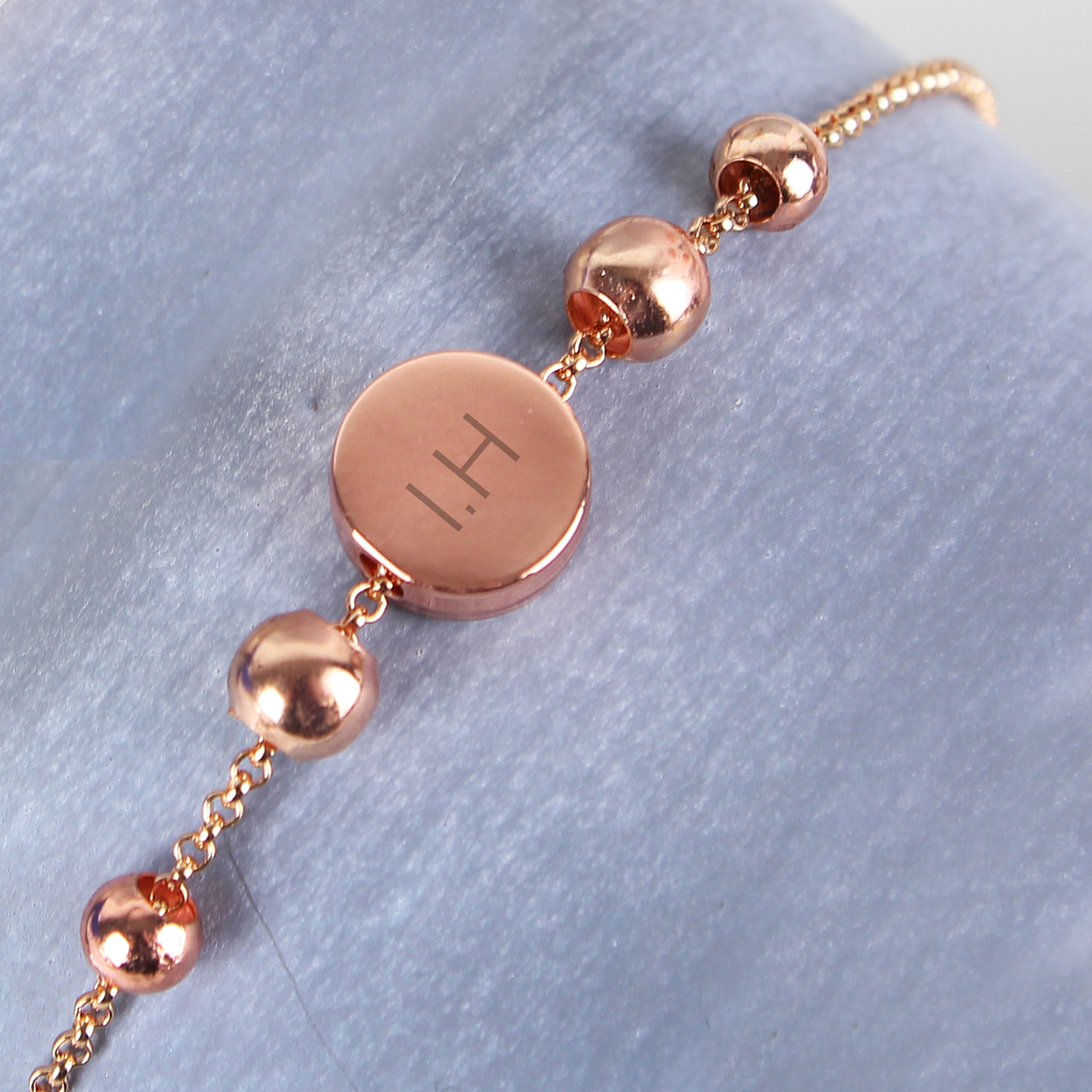 Personalised Rose Gold Tone Initials Disc Bracelet