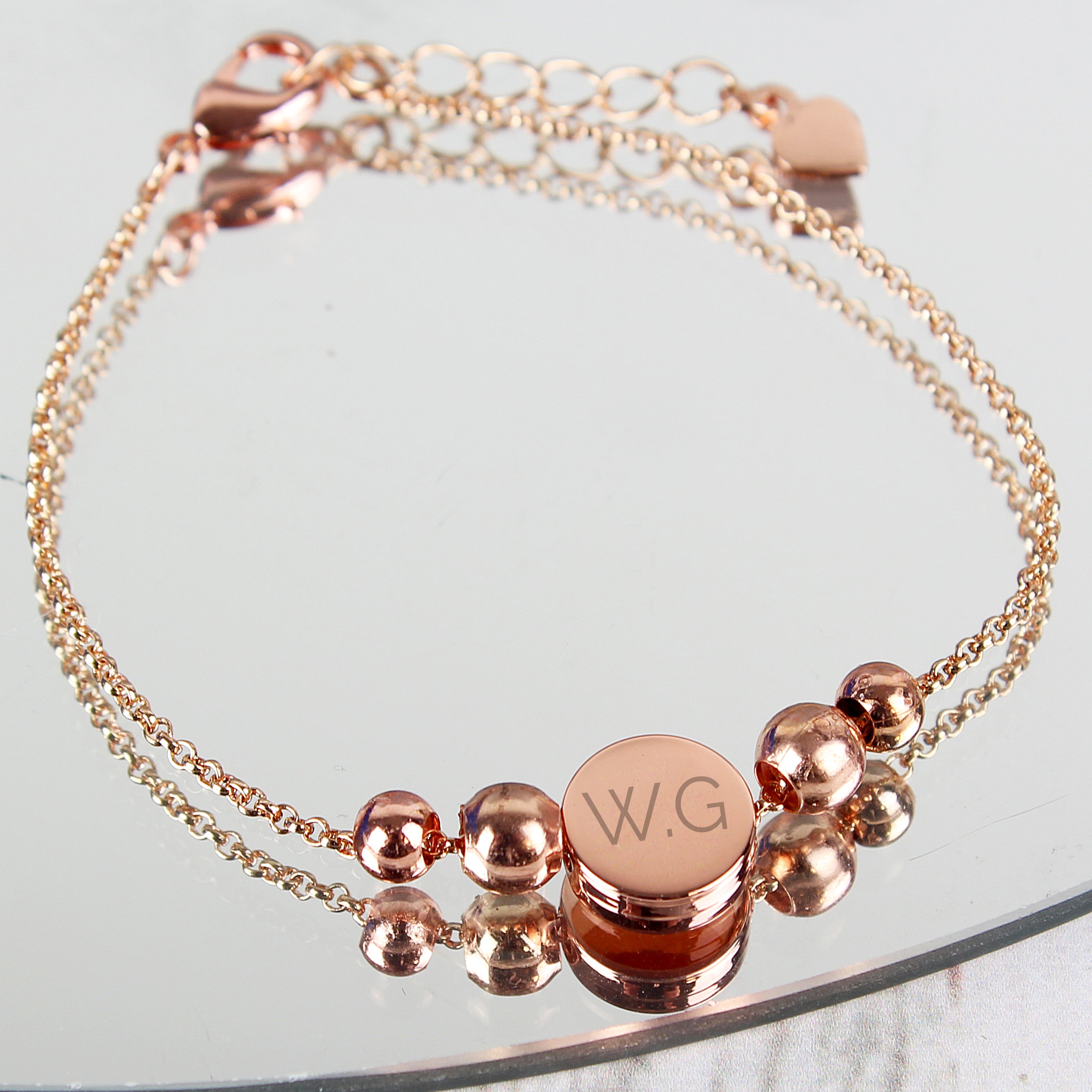 Personalised Rose Gold Tone Initials Disc Bracelet