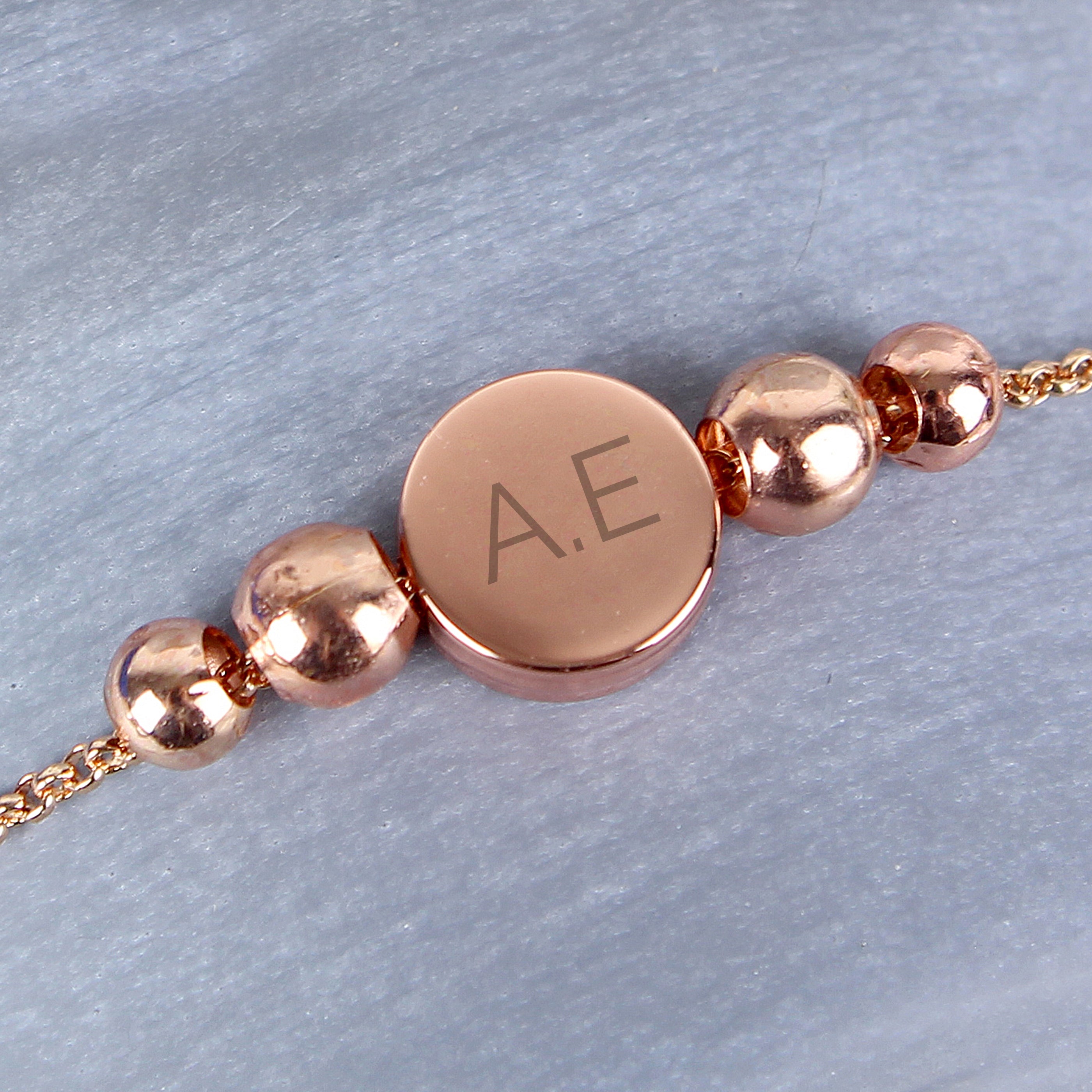 Personalised Rose Gold Tone Initials Disc Bracelet