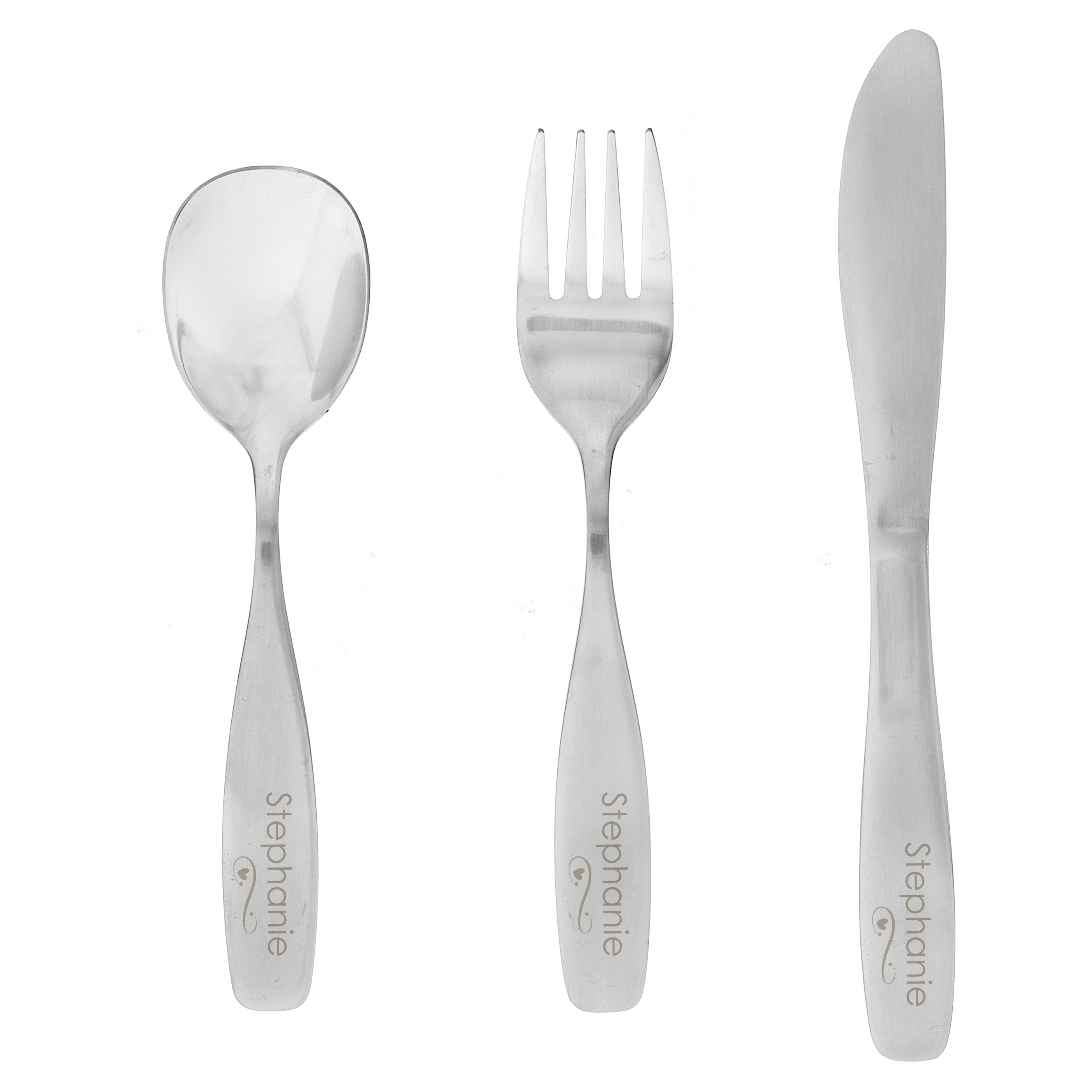 Personalised 3 Piece Swirls & Hearts Cutlery Set