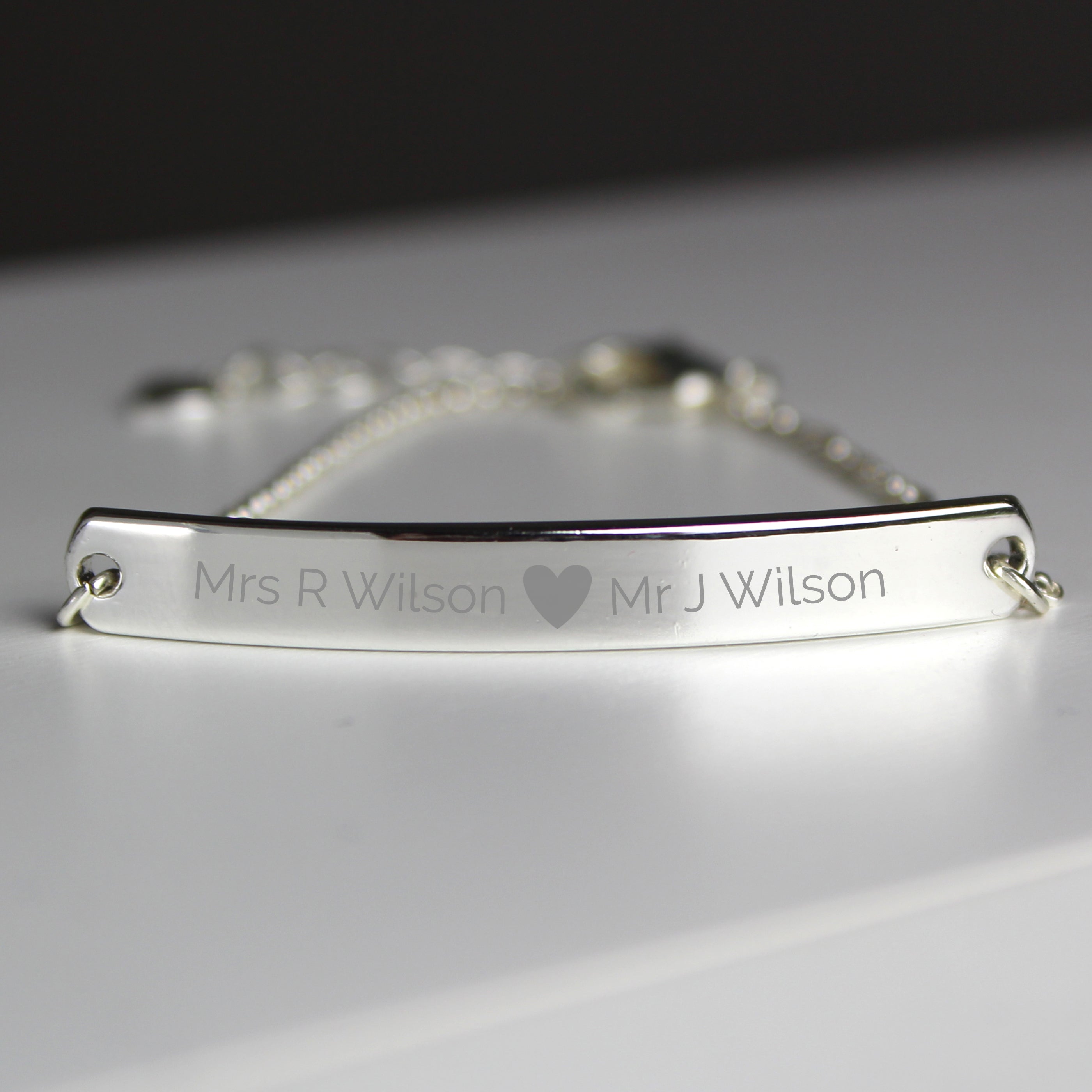 Personalised Silver Tone Heart Bar Bracelet