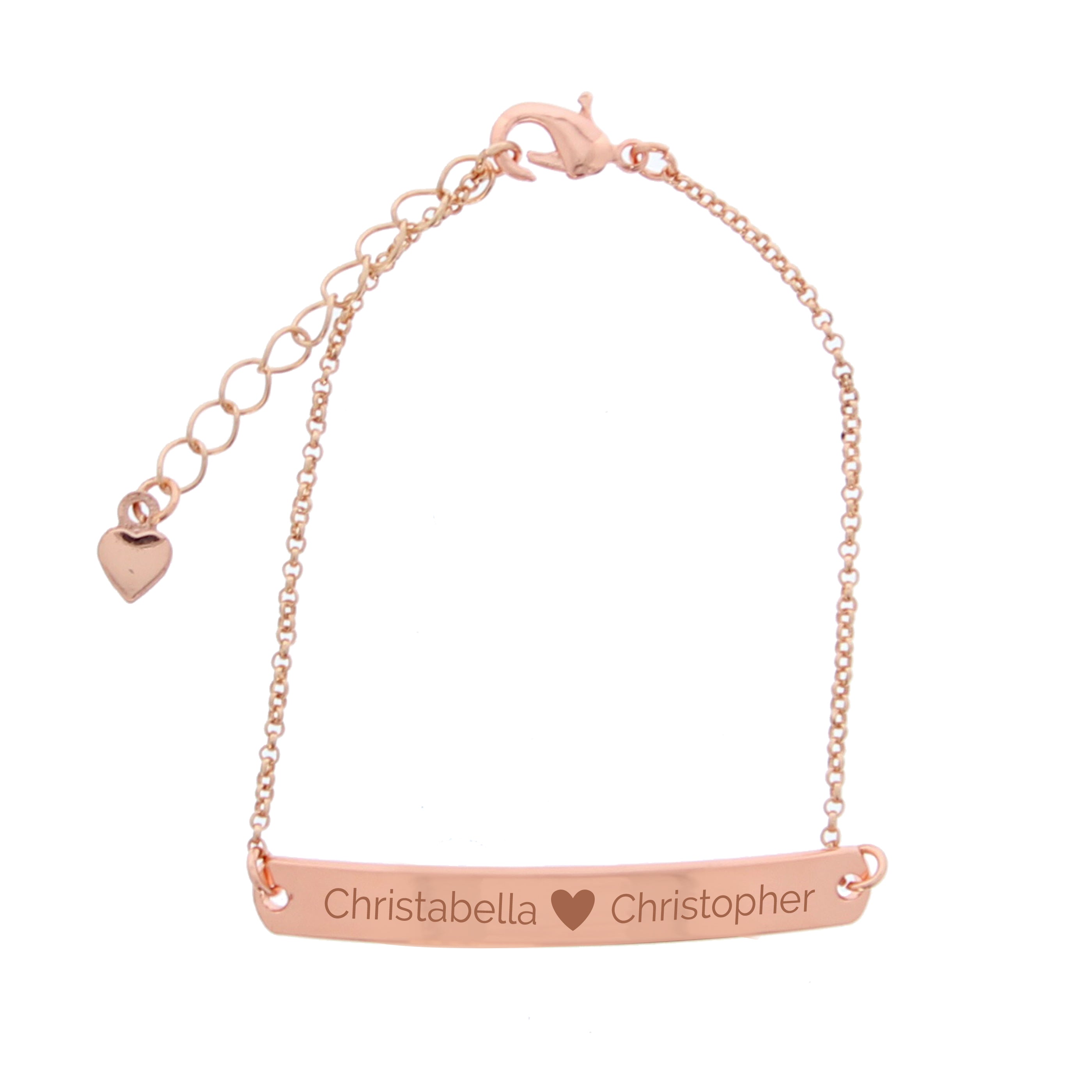 Personalised Rose Gold Tone Heart Bar Bracelet