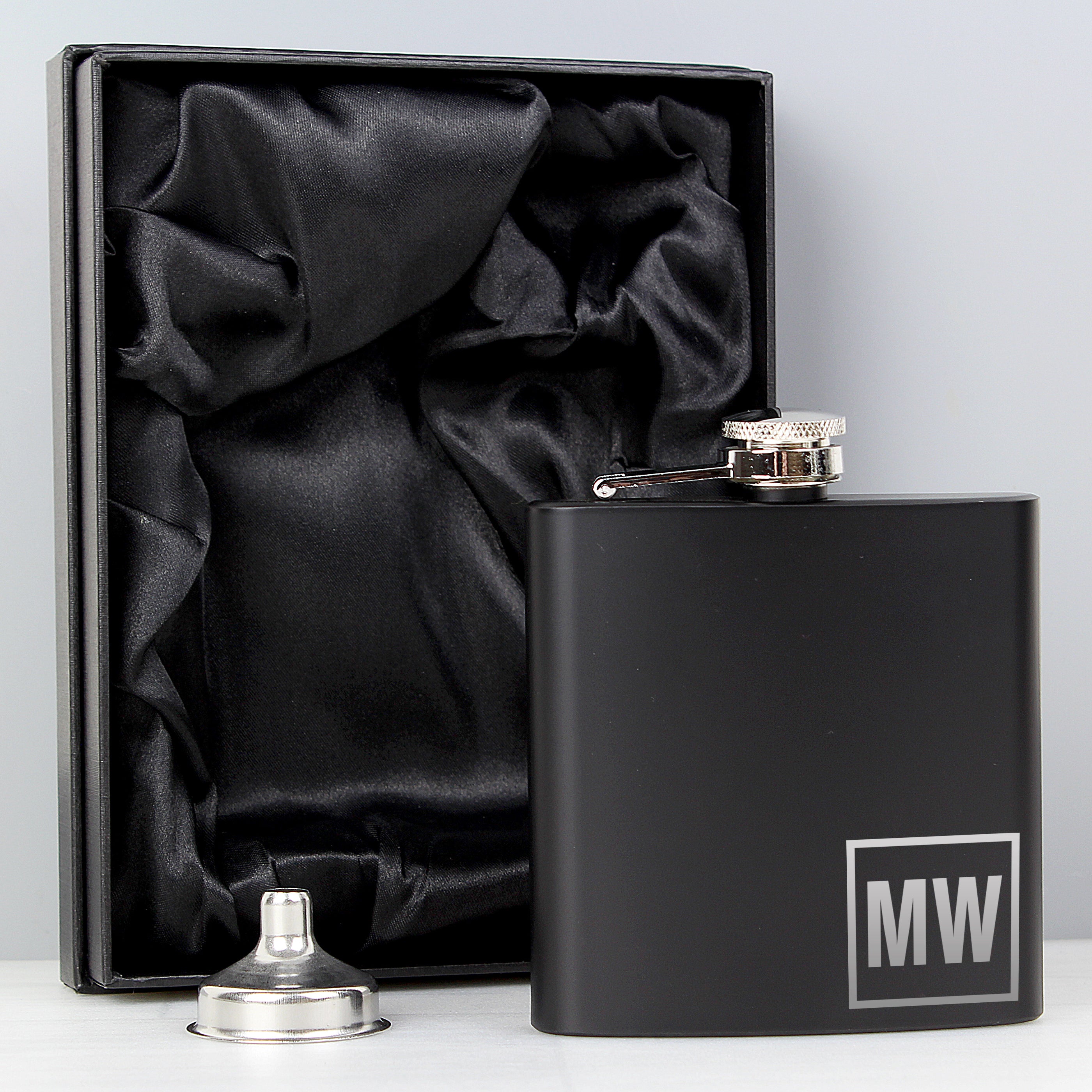 Personalised Initials Black Hip Flask