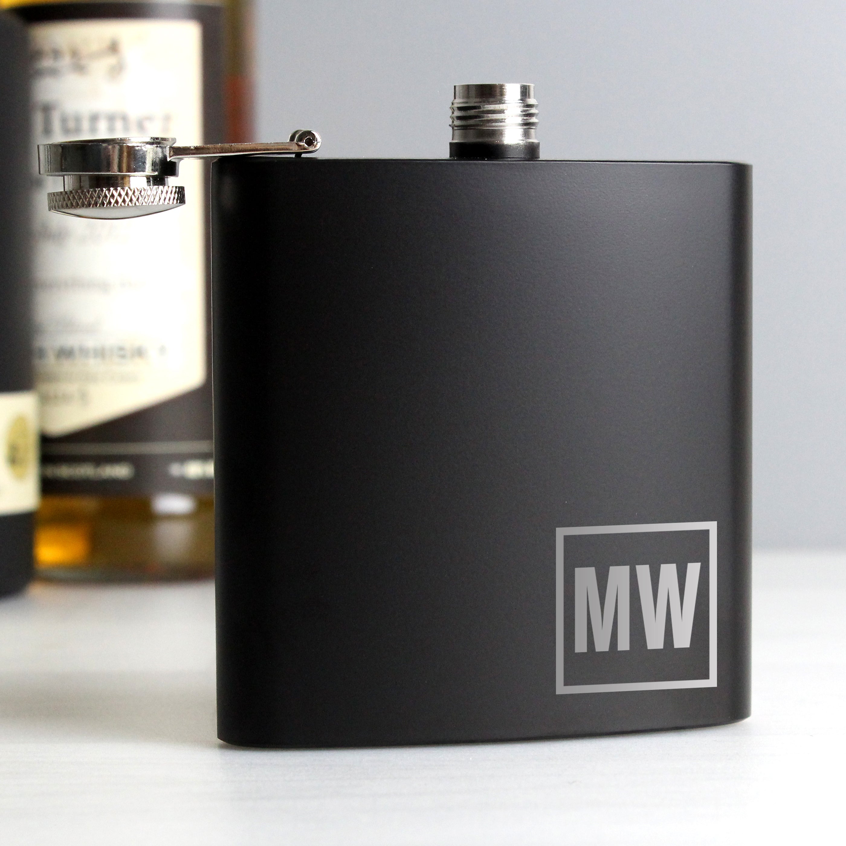 Personalised Initials Black Hip Flask