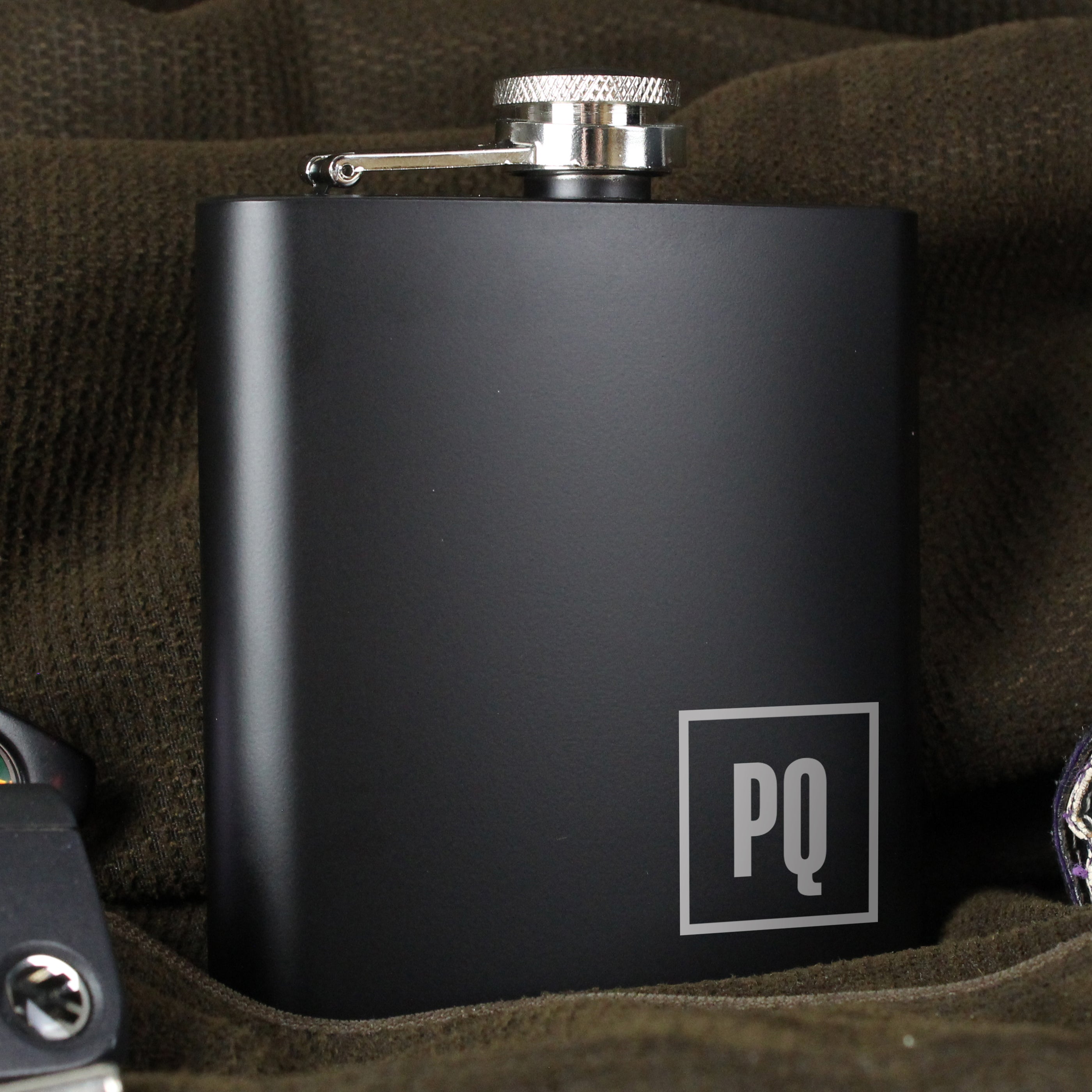 Personalised Initials Black Hip Flask