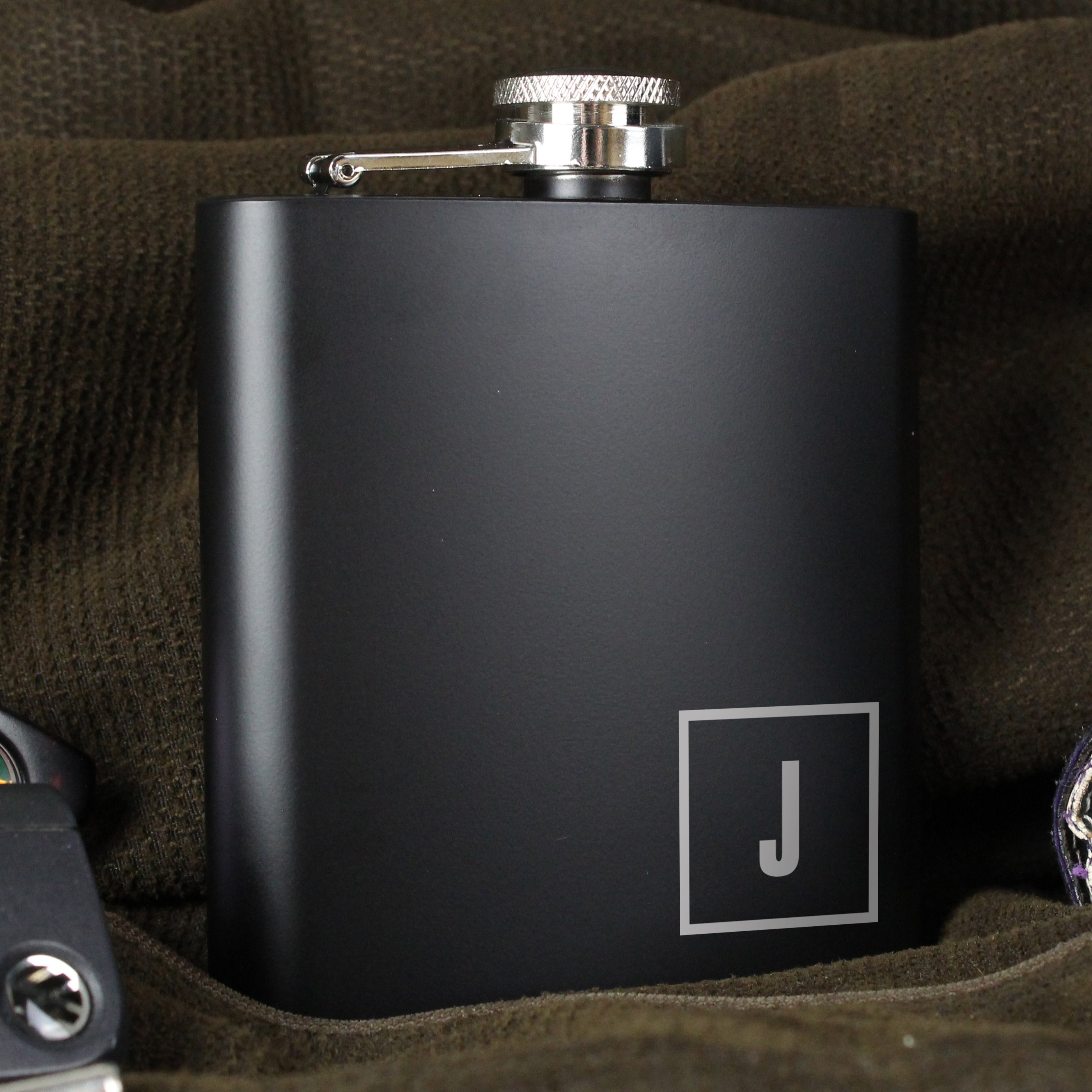 Personalised Initials Black Hip Flask