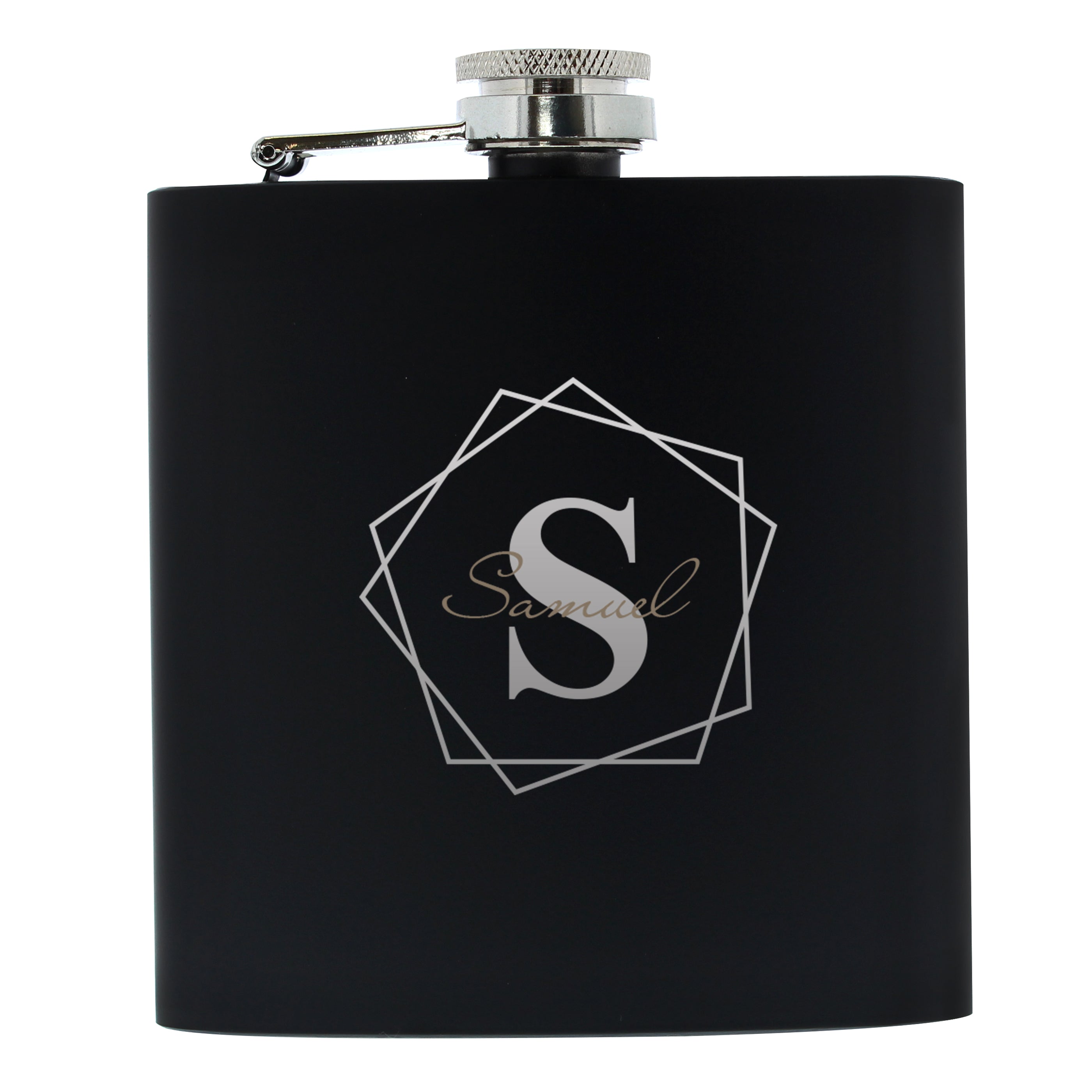 Personalised Geometric Initial Black Hip Flask