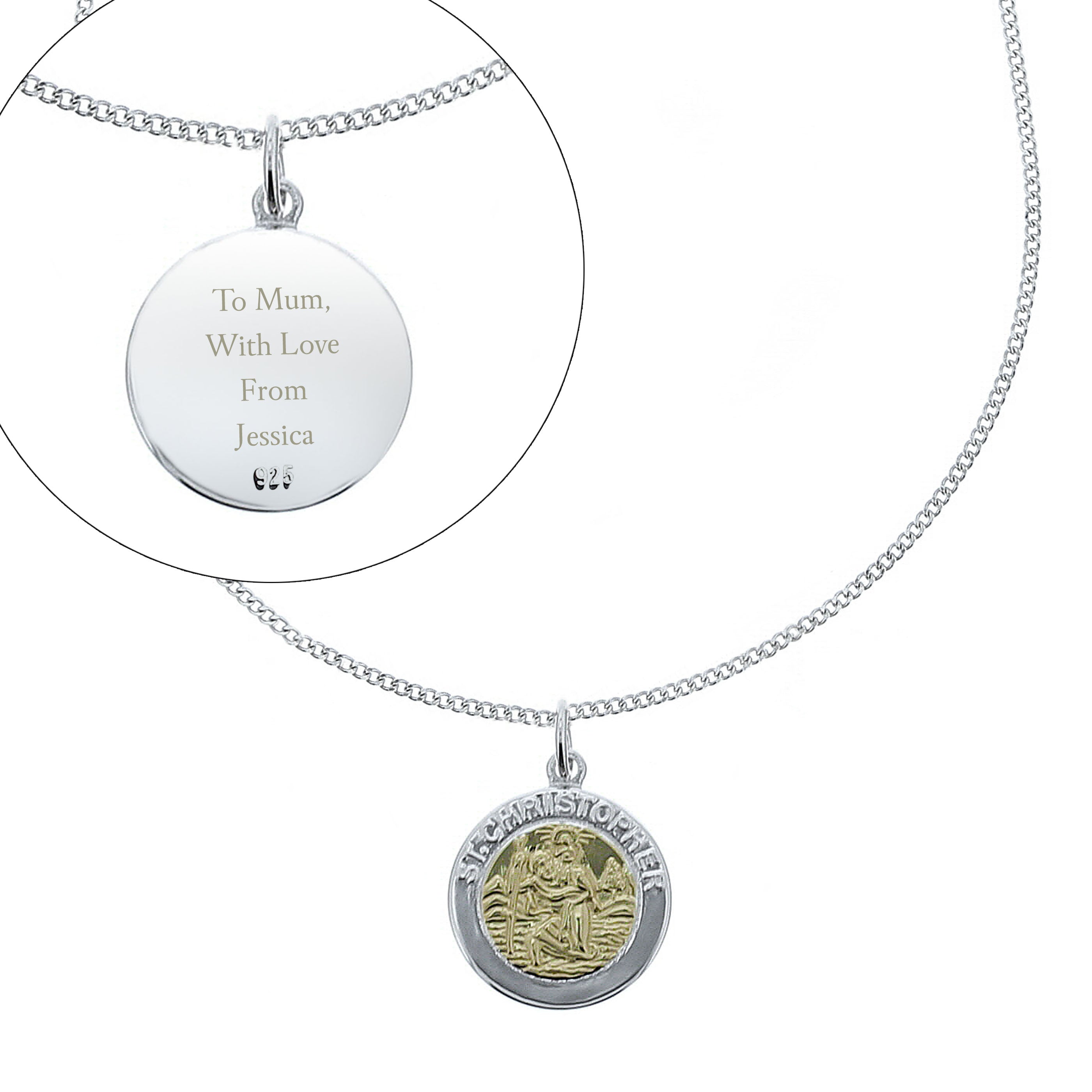 Personalised Sterling Silver & 9ct Gold St. Christopher Necklace