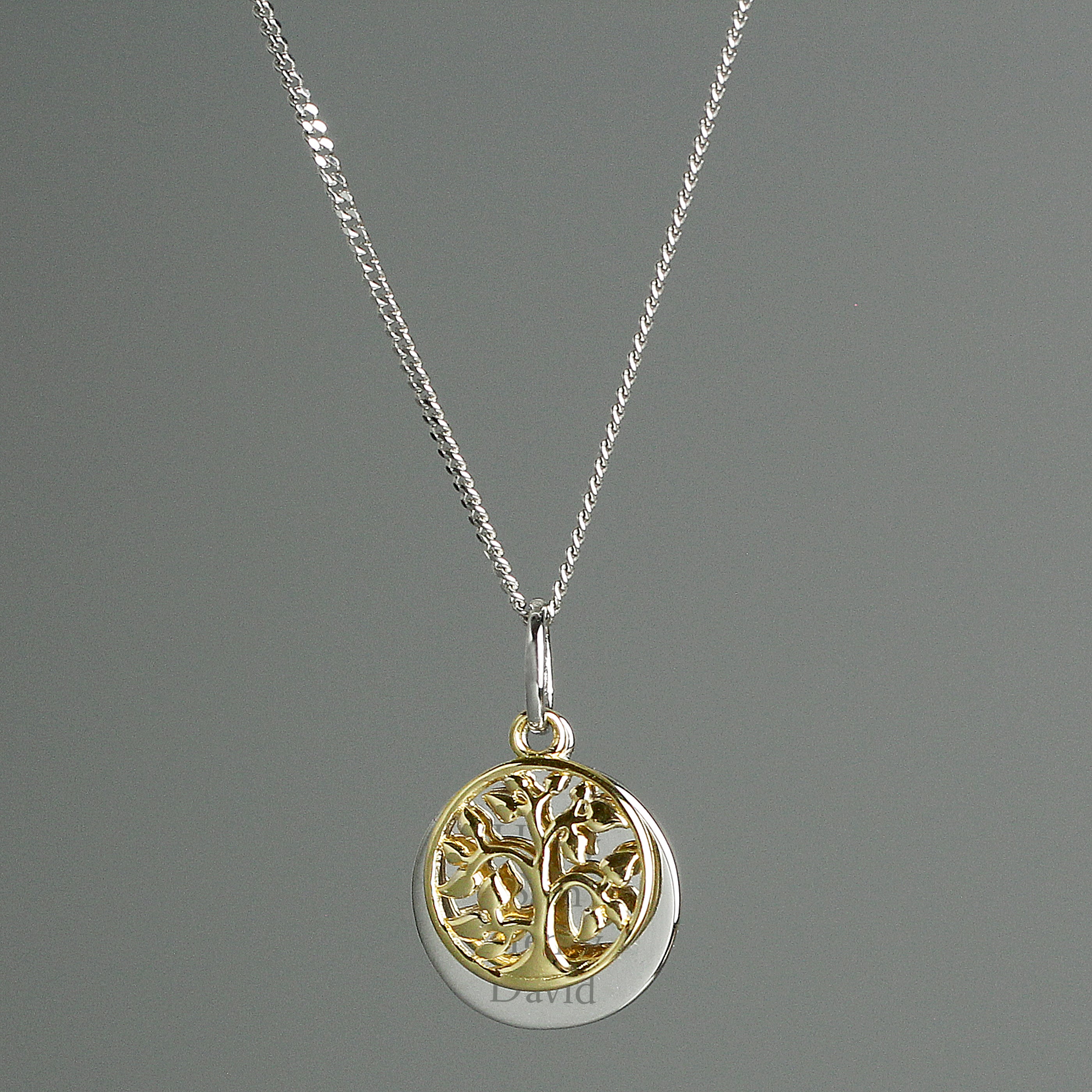 Personalised Sterling Silver & 9ct Gold Family Tree Of Life Necklace