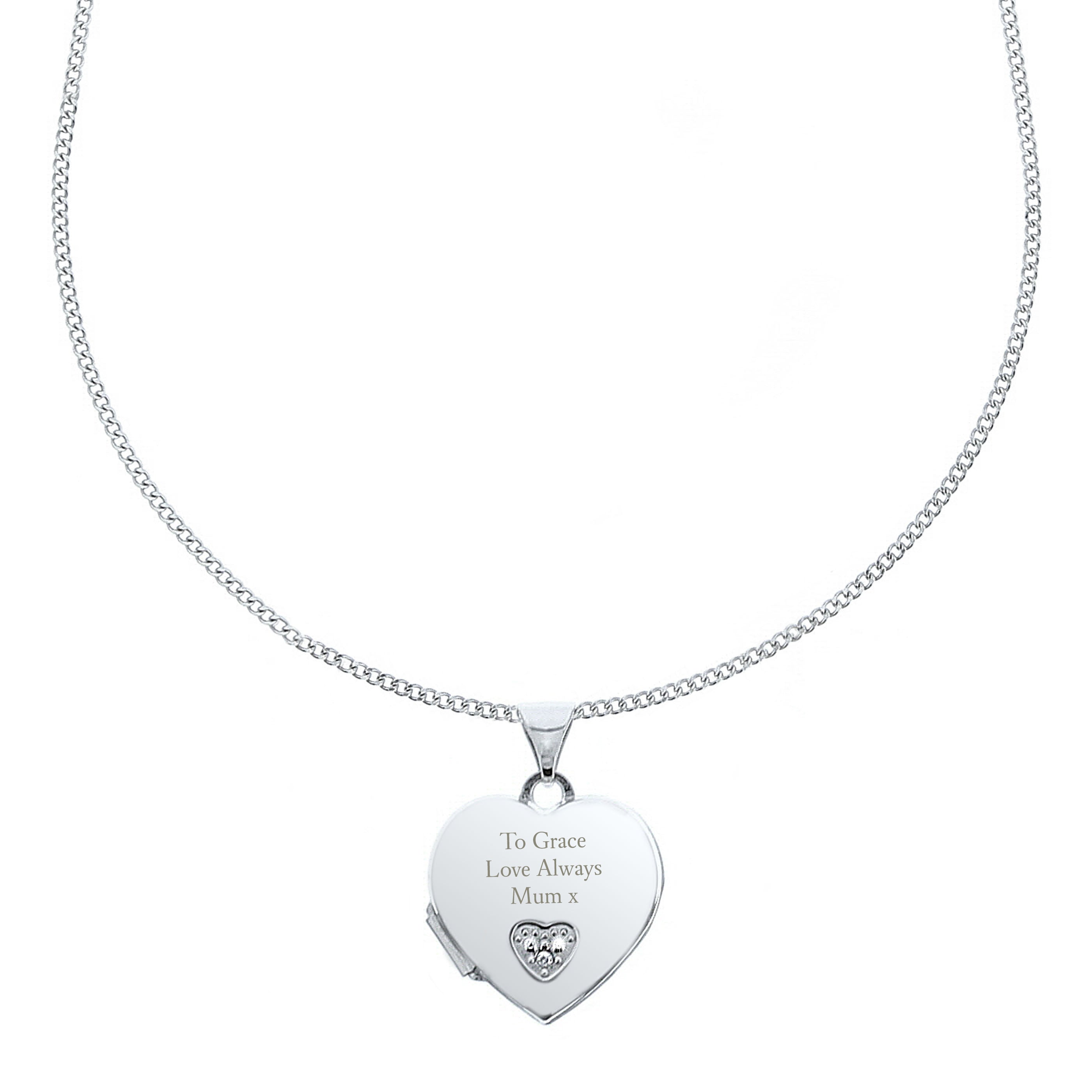 Personalised Children's Sterling Silver and Cubic Zirconia Heart Locket Necklace