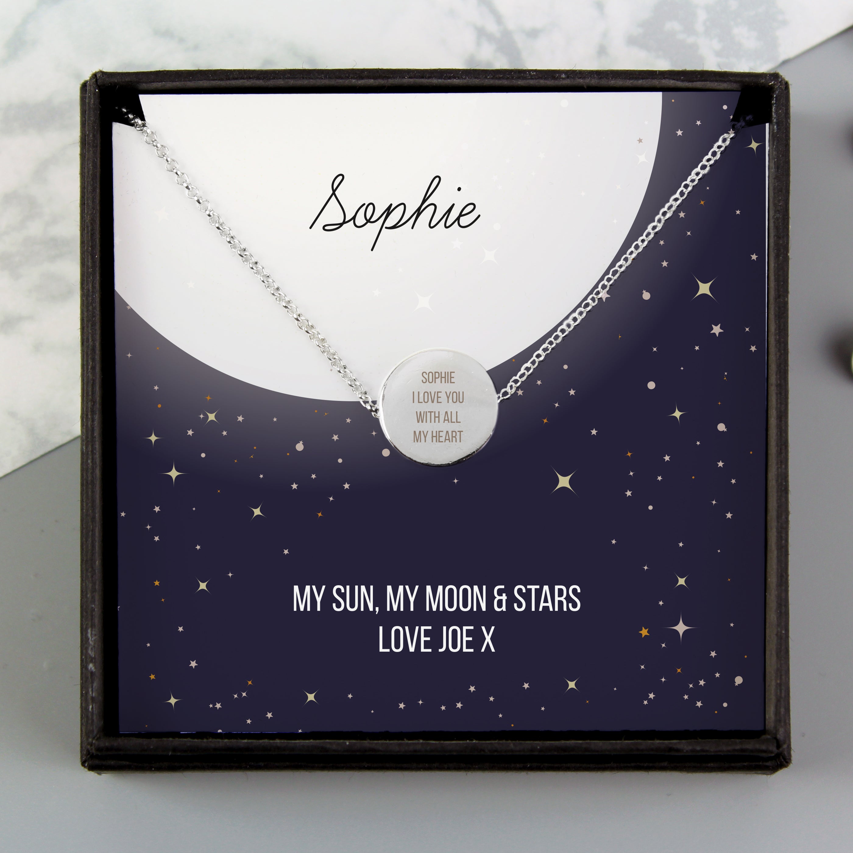 Personalised Sentiment Disc Necklace and Box