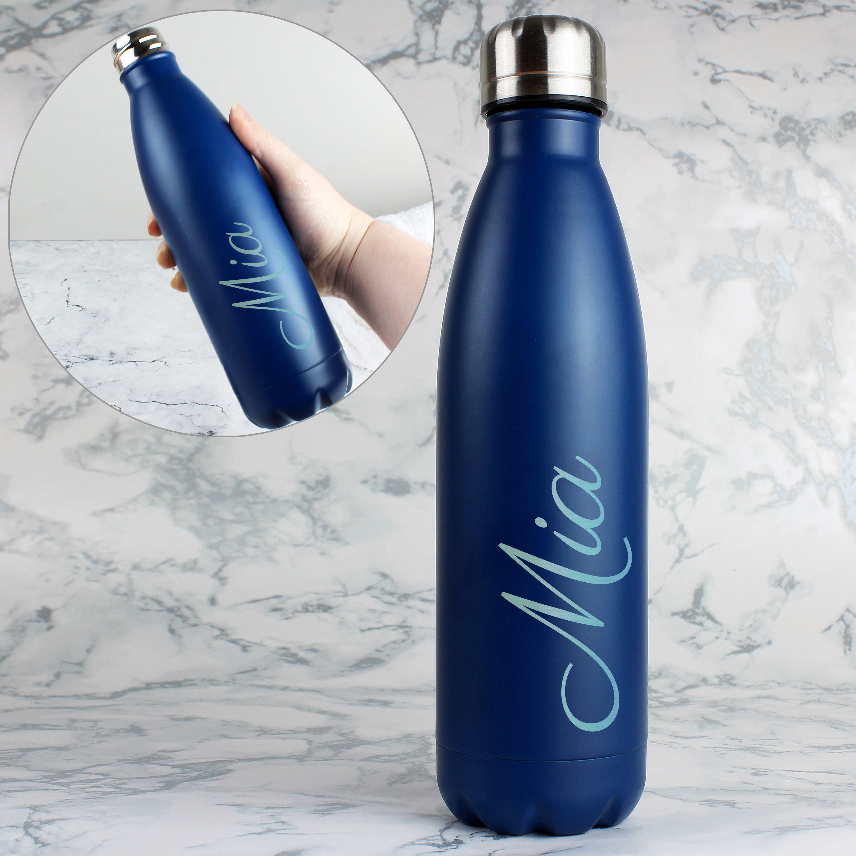 Personalised Blue Metal Insulated Drinks Bottle