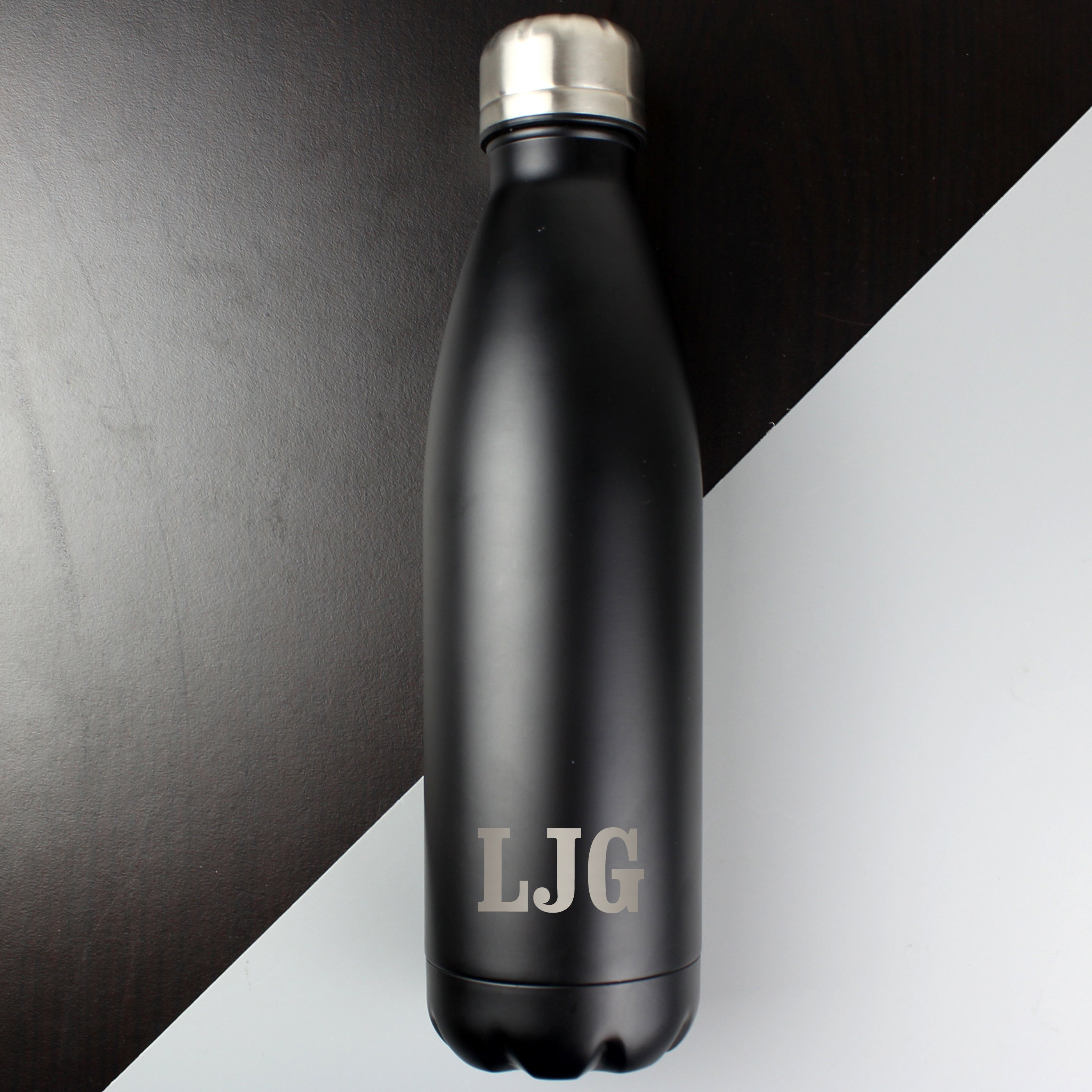 Personalised Initials Black Metal Insulated Drinks Bottle