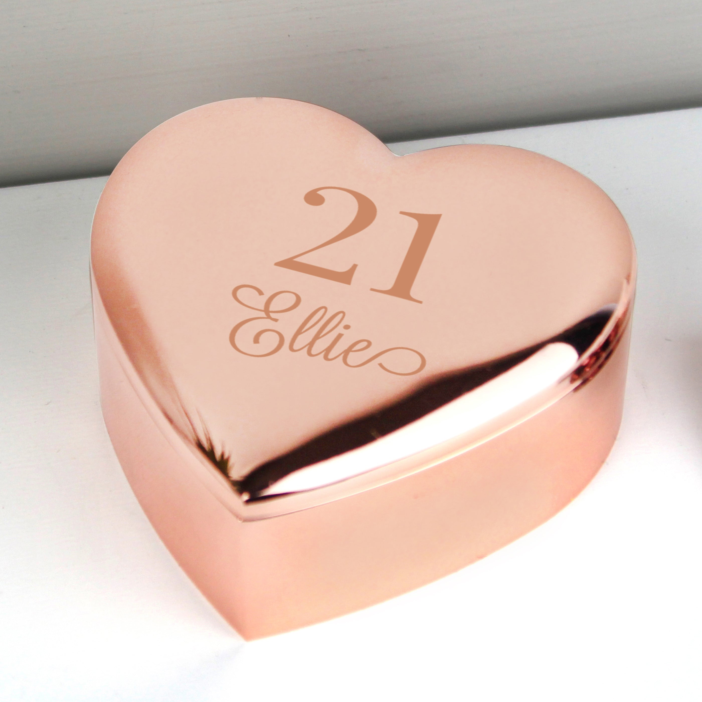 Personalised Big Age Rose Gold Heart Trinket Box