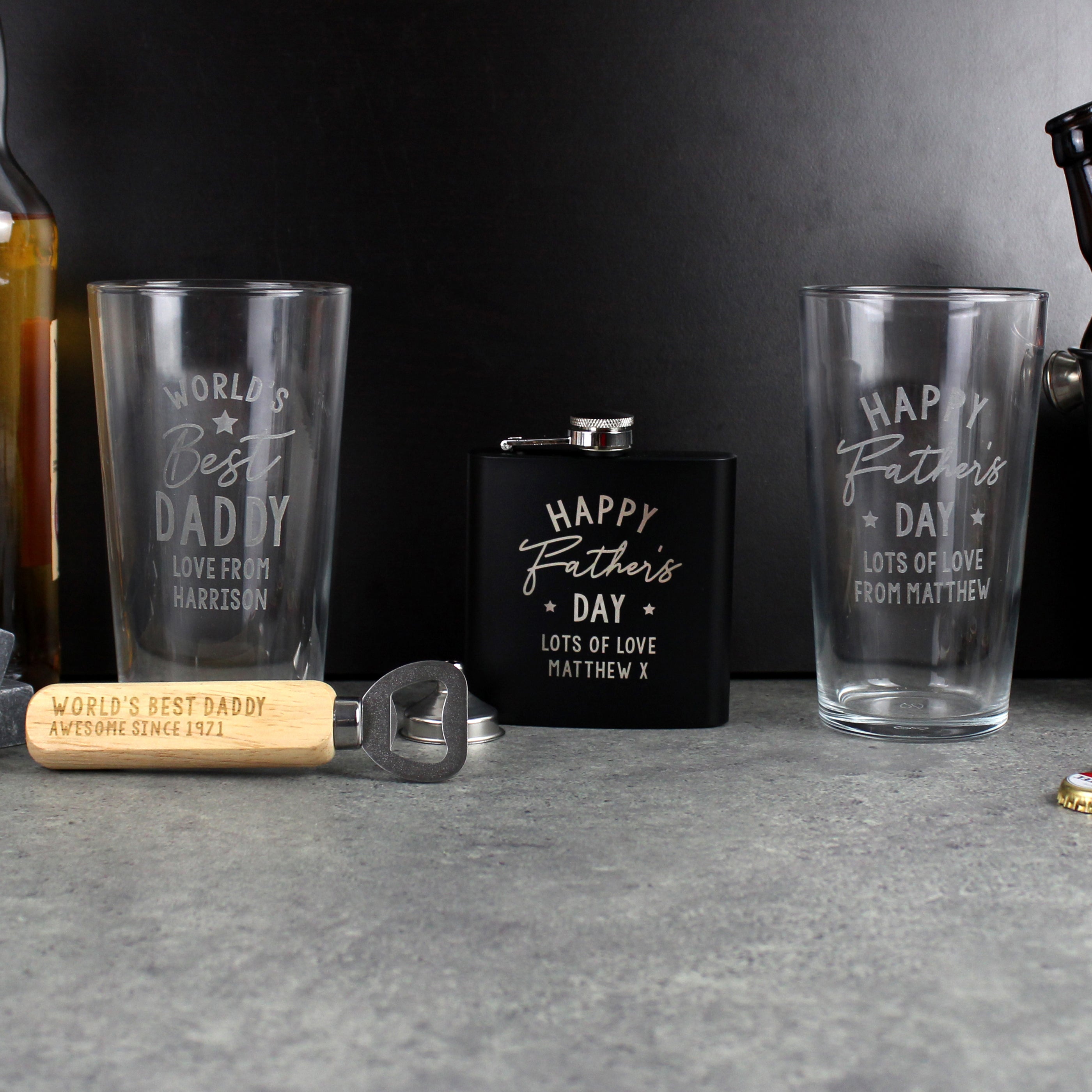 Personalised Father's Day Black Hip Flask