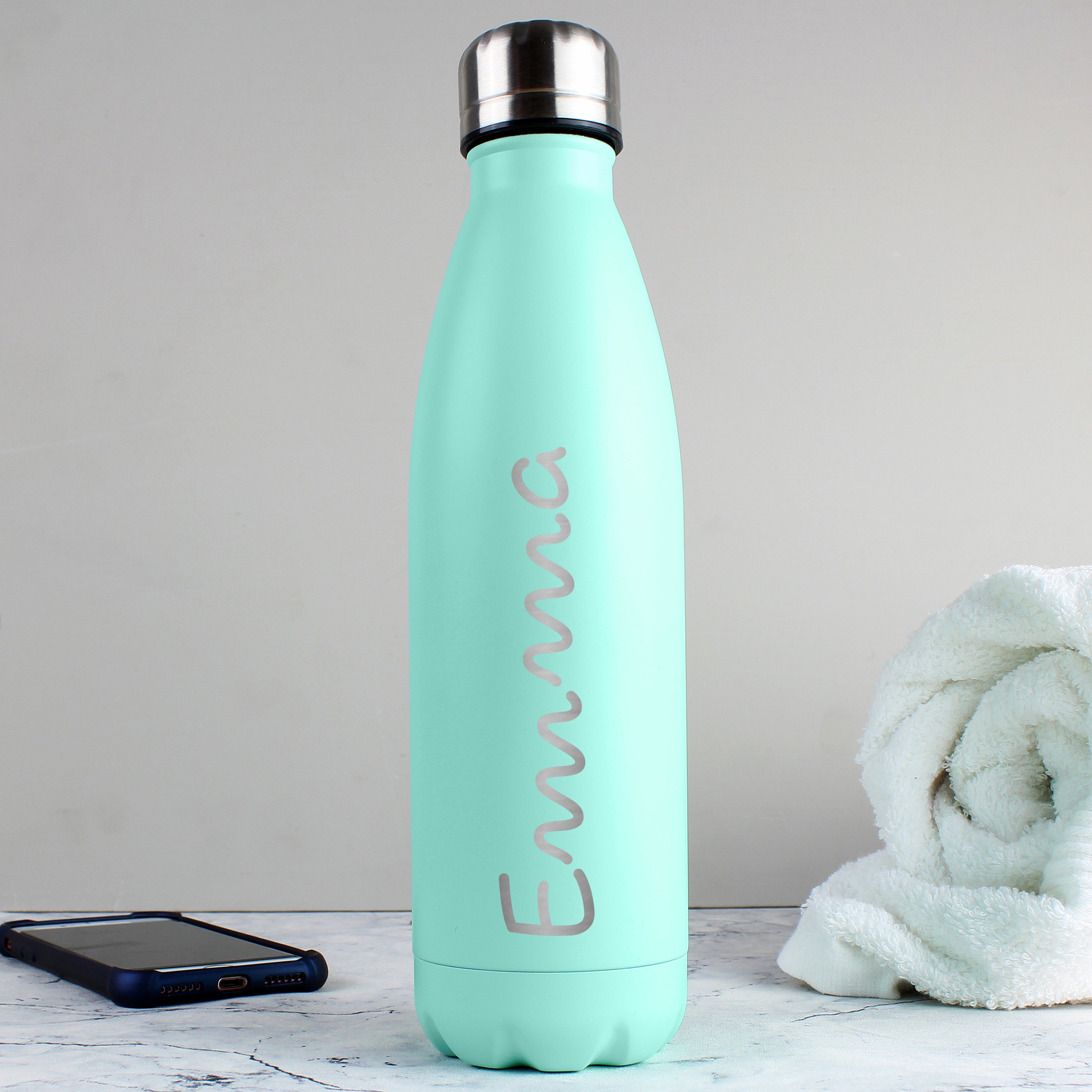 Personalised Name Only Mint Green Metal Insulated Drinks Bottle