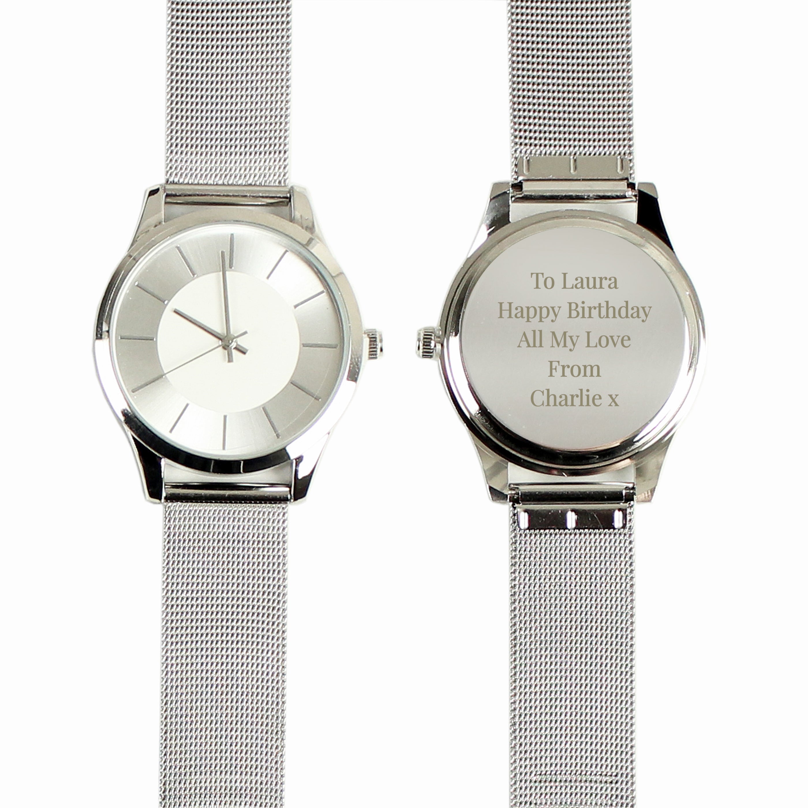 Personalised Silver with Mesh Style Strap Watch