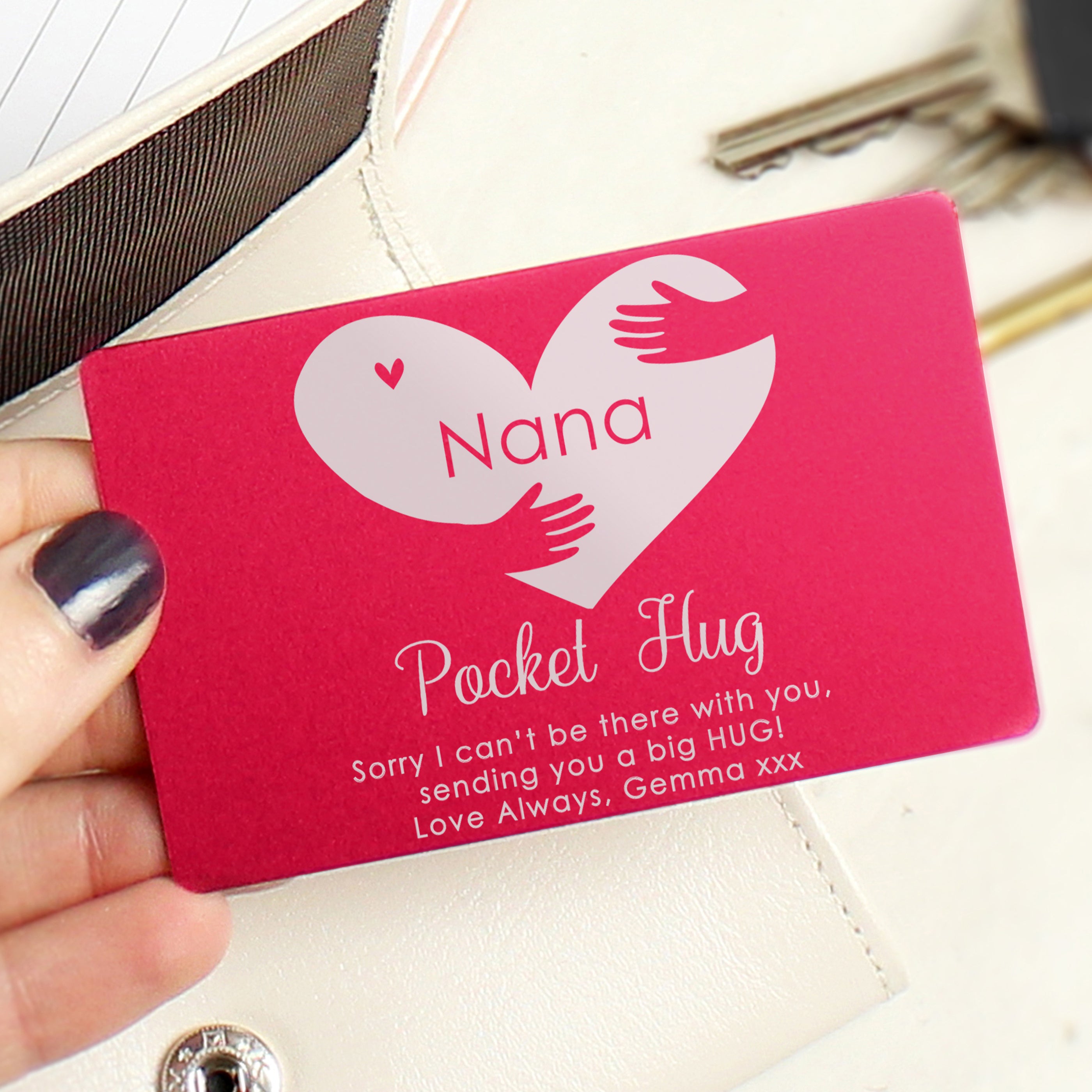 Personalised Pocket Hug Cerise Wallet Card