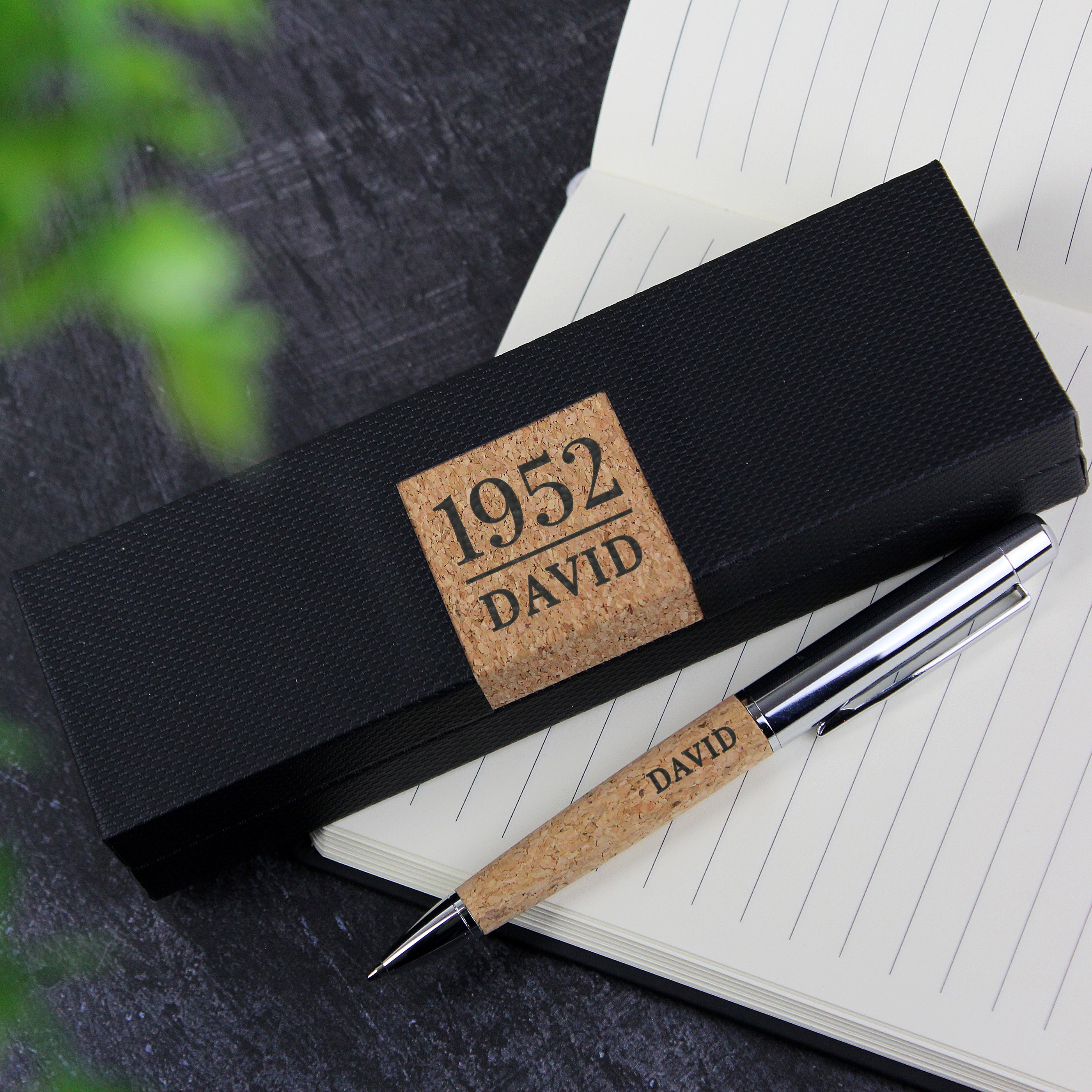 Personalised Large Date & Name Cork Pen Set