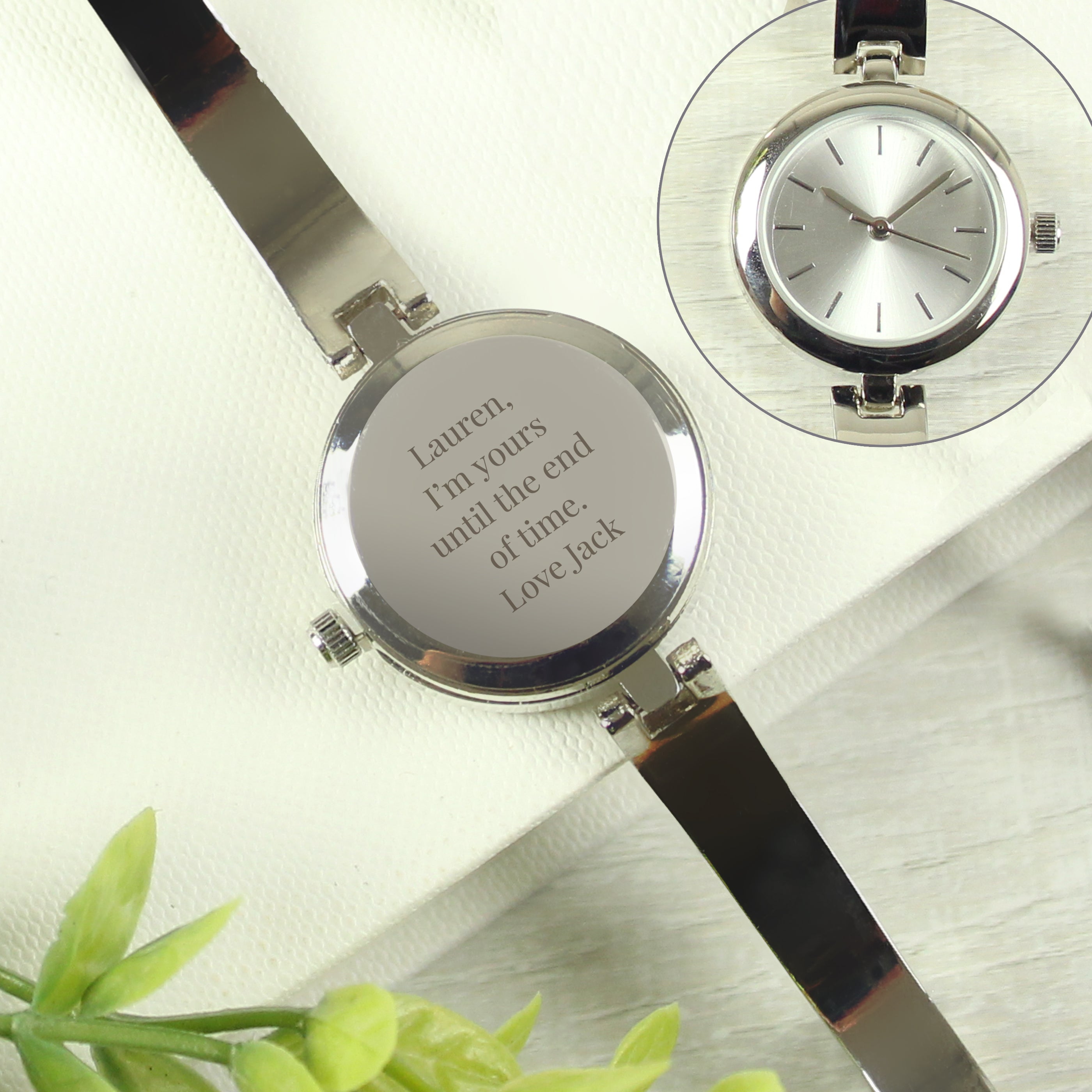 Personalised Silver Ladies Watch With Silver Slider Clasp