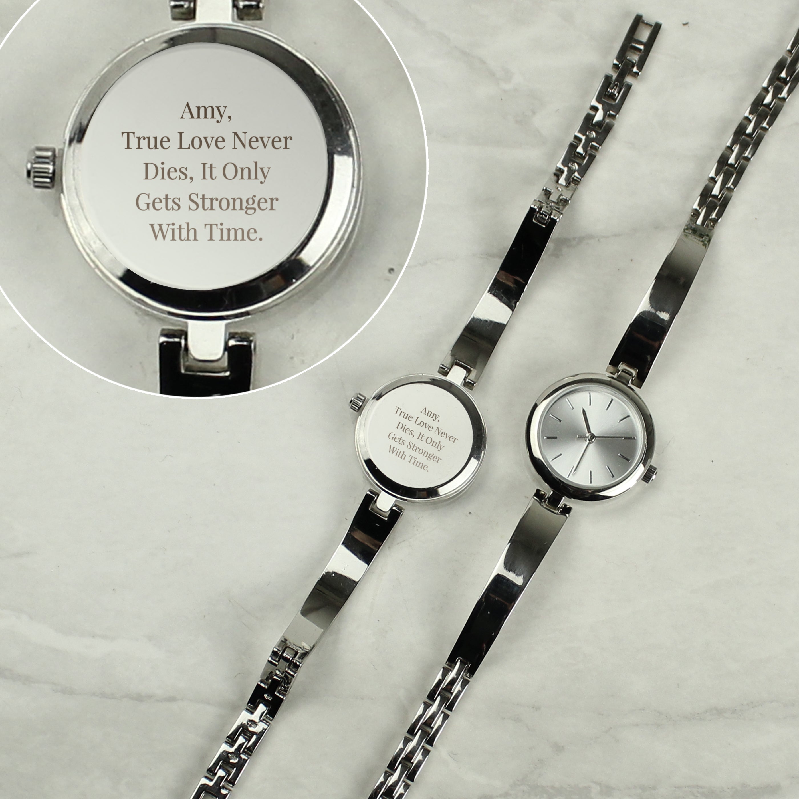 Personalised Silver Ladies Watch With Silver Slider Clasp