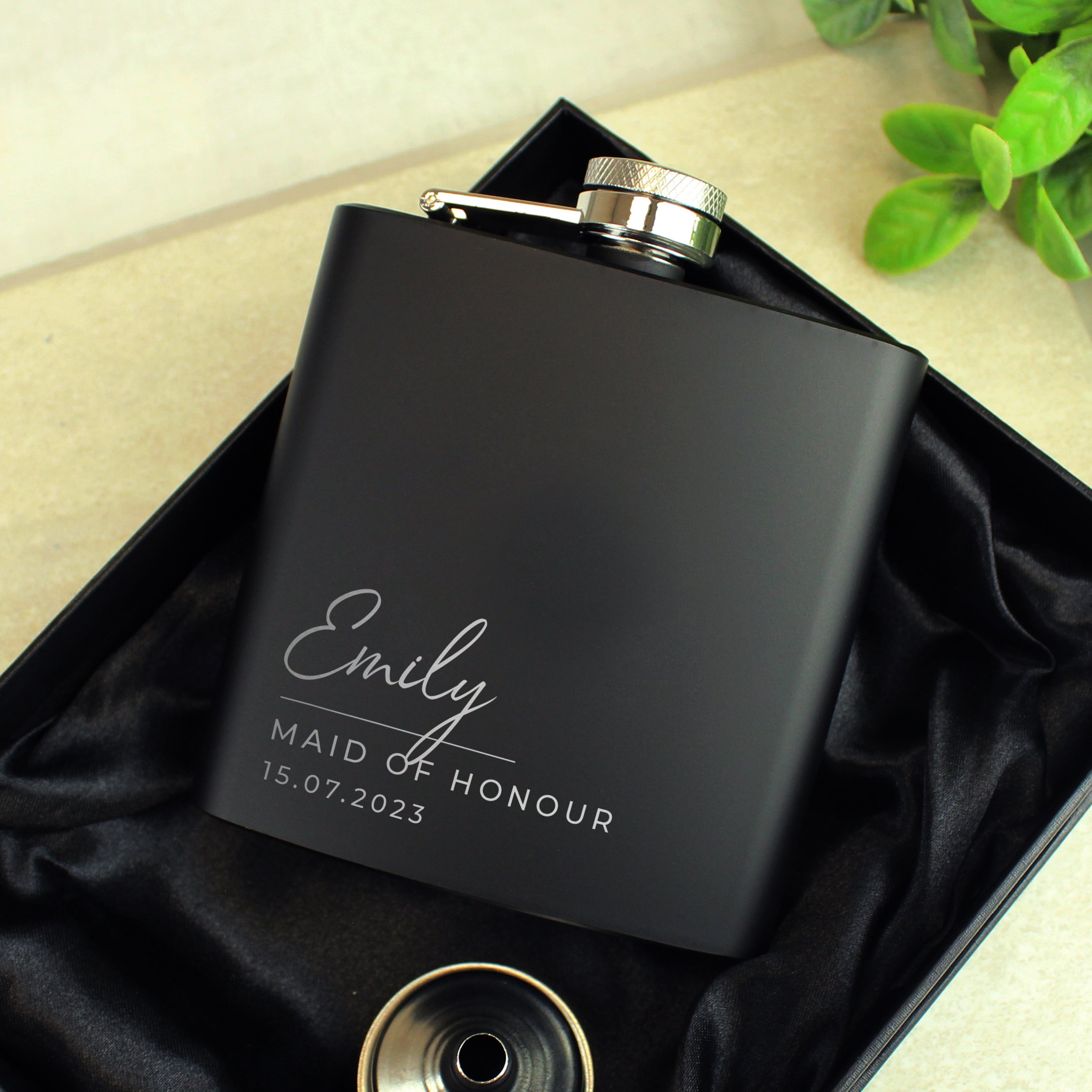 Personalised Free Text Script Black Hip Flask