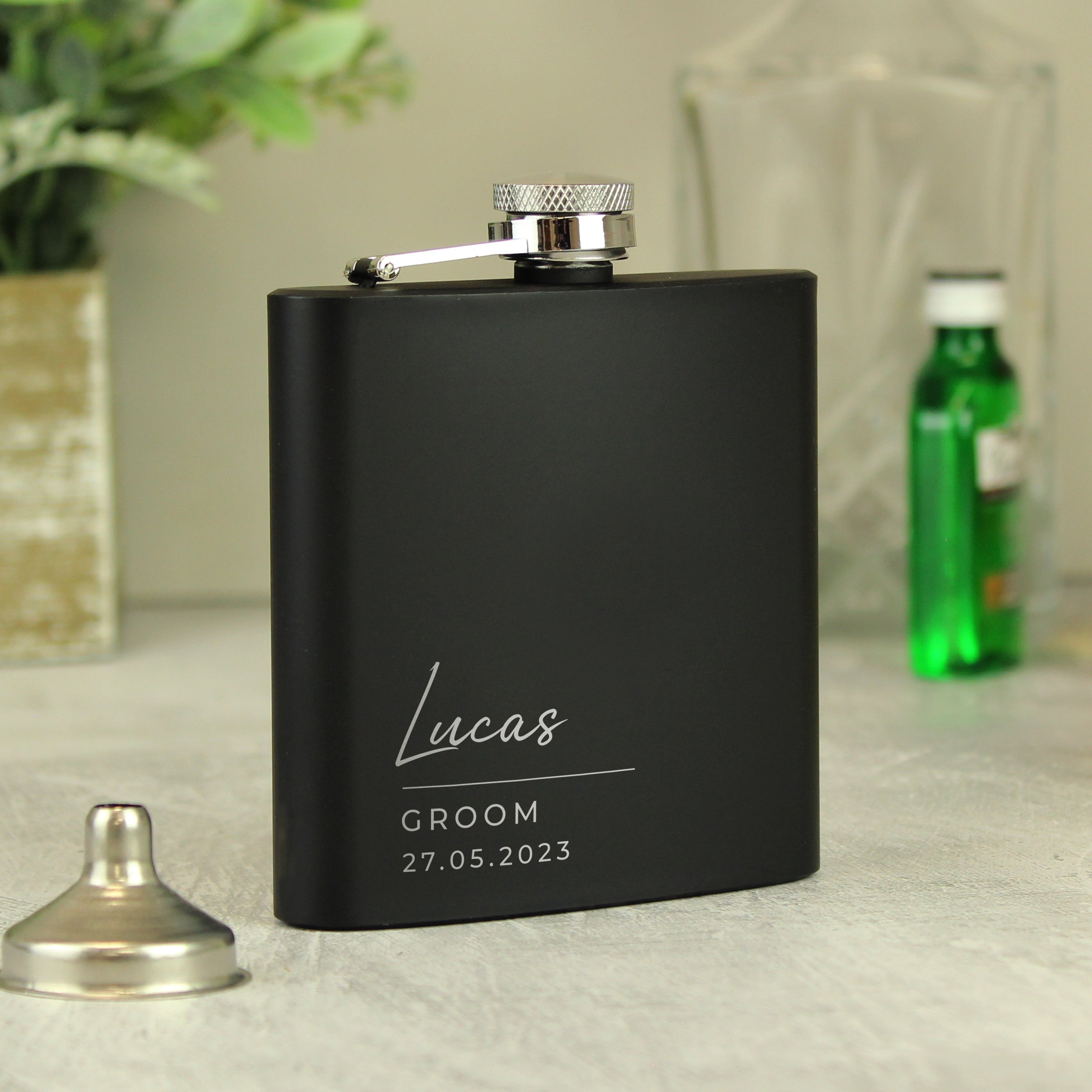 Personalised Free Text Script Black Hip Flask